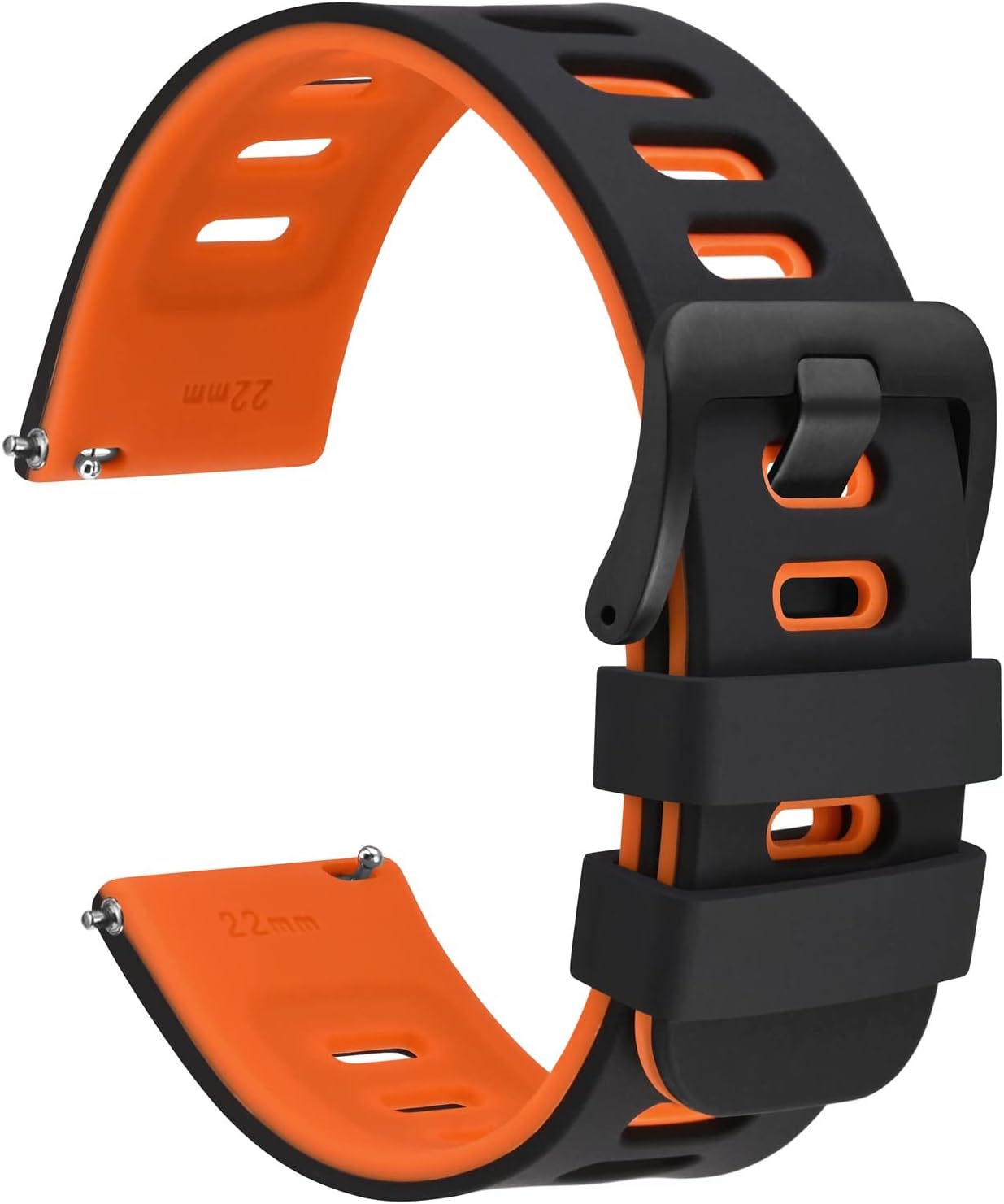 WOCCI 22mm Bicolor Watch Band, Silicone Rubber, Quick Release Replacement Strap for Men and Women, Black Stainless Steel Buckle (Black-Orange) WOCCI 22mm Bicolor Watch Band, Silicone Rubber, Quick Release Replacement Strap for Men and Women, Black Stainless Steel Buckle (Black-Orange)