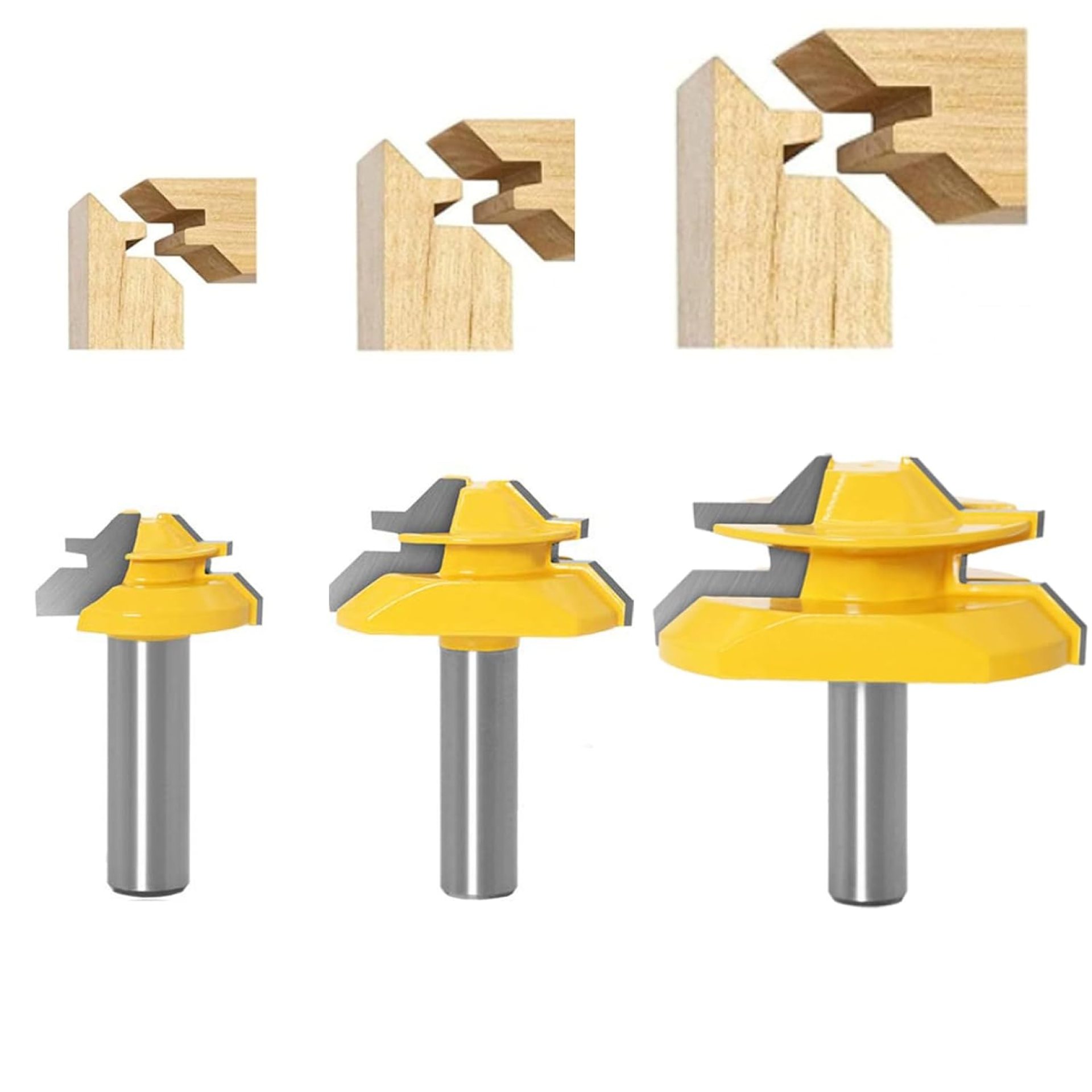45 Degree Lock Miter Router Bit 3-Piece Set, for 31/64″, 3/4″,1″,Cutting Height, 1/2 Inch Shank.Woodworking Tools Joint Router Bits 45 Degree Lock Miter Router Bit 3-Piece Set, for 31/64″, 3/4″,1″,Cutting Height, 1/2 Inch Shank.Woodworking Tools Joint Router Bits
