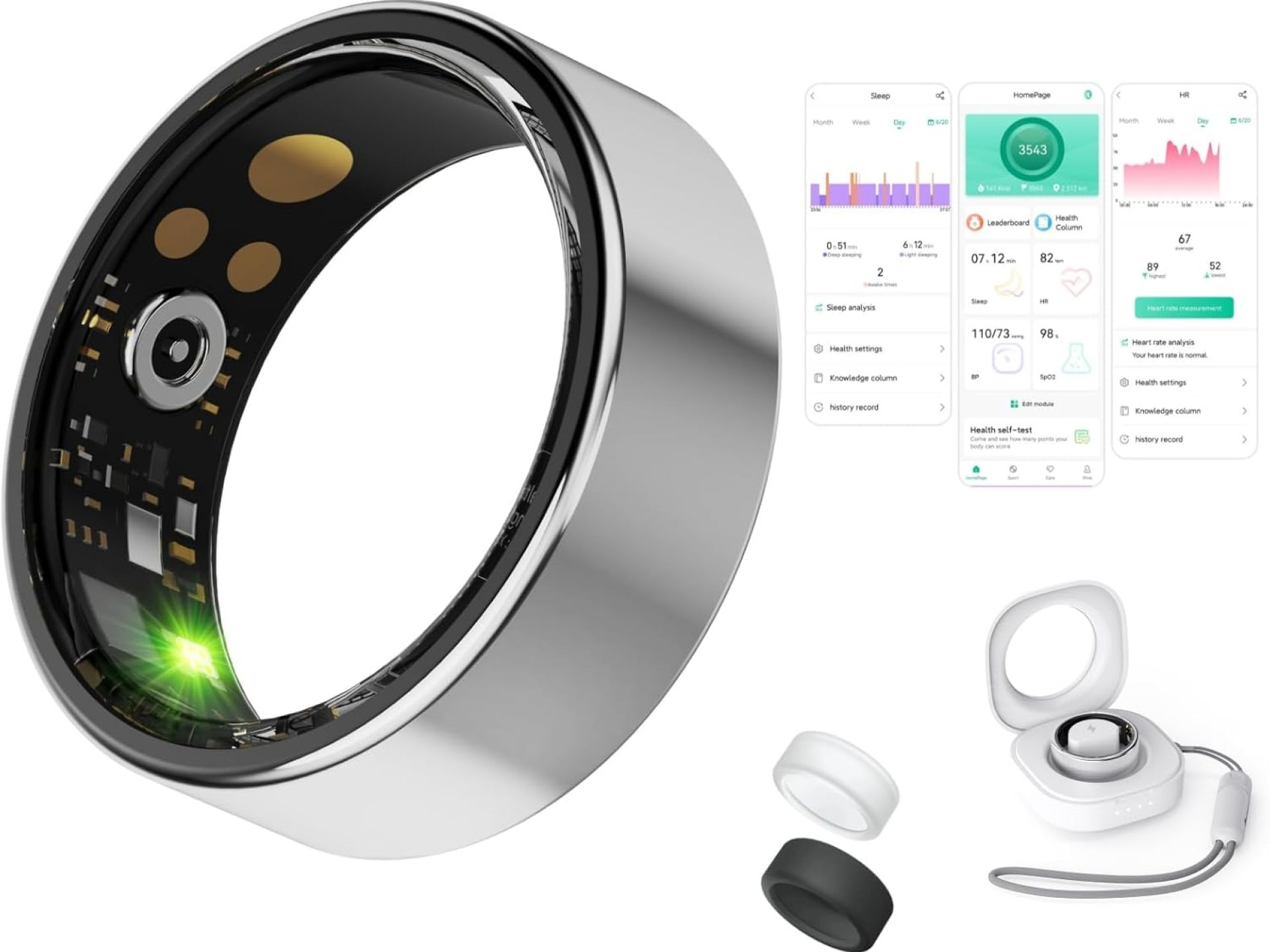 Health Rings for Women Men, Fitness Tracker with Heart Rate,Blood Oxygen, Blood Pressure, Sleep/Step Tracker, IP68 Waterproof Smart Ring for iPhone & Android (Silver, 7#) Health Rings for Women Men, Fitness Tracker with Heart Rate,Blood Oxygen, Blood Pressure, Sleep/Step Tracker, IP68 Waterproof Smart Ring for iPhone & Android (Silver, 7#)