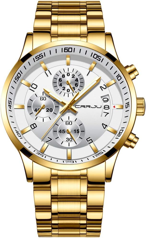 CRRJU Men’s Fashion Stainless Steel Watches Date Waterproof Chronograph Wristwatches,Stainsteel Steel Band Waterproof Watch CRRJU Men’s Fashion Stainless Steel Watches Date Waterproof Chronograph Wristwatches,Stainsteel Steel Band Waterproof Watch