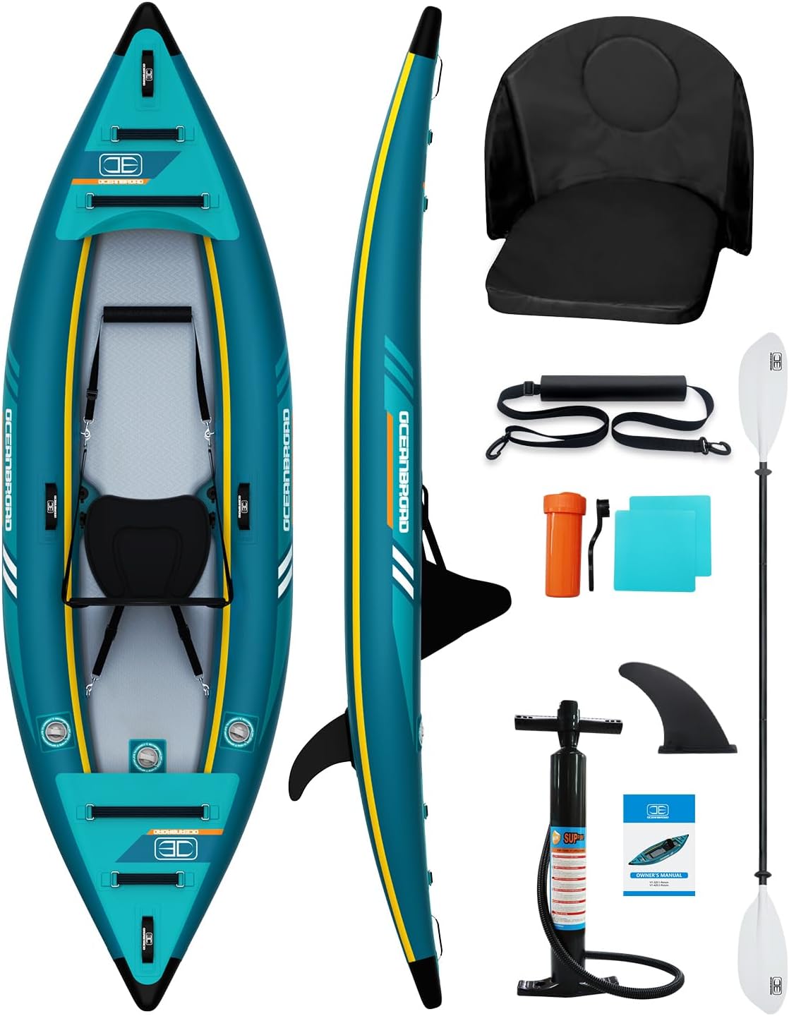 OCEANBROAD V1 Inflatable Sit-in Kayak, with Paddle(s), Kayak Seat(s), Pedal(s), Hand Pump and Bag OCEANBROAD V1 Inflatable Sit-in Kayak, with Paddle(s), Kayak Seat(s), Pedal(s), Hand Pump and Bag