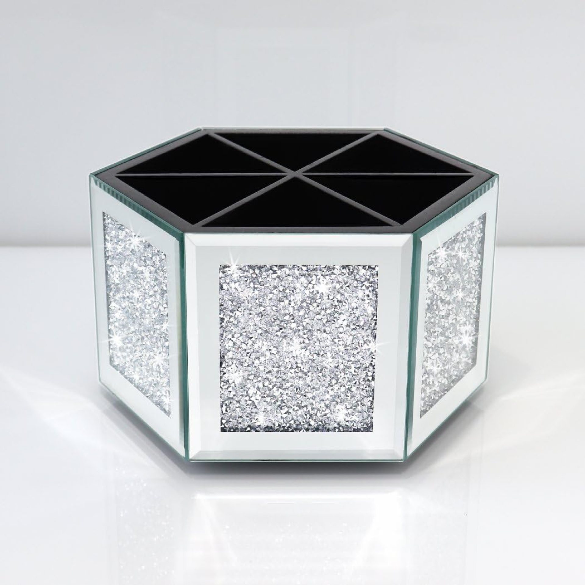 Rotatable Multifunctional Jewelry Utensil Holder Hexagon Jewelry Make up Organizer Cups Crush Diamond Mirror Decor, brush/office pen cup holder Eyeliners Display Case for Vanity Rotatable Multifunctional Jewelry Utensil Holder Hexagon Jewelry Make up Organizer Cups Crush Diamond Mirror Decor, brush/office pen cup holder Eyeliners Display Case for Vanity