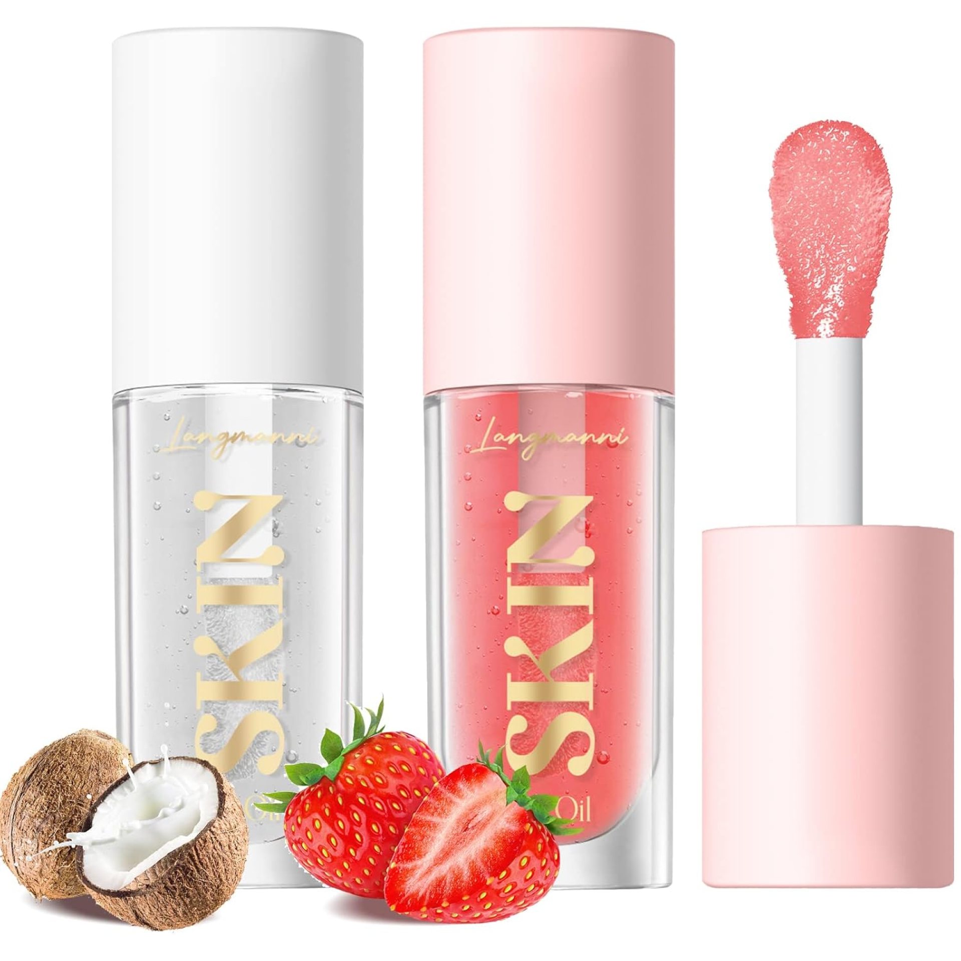 LANGMANNI Lip Oil,No-Sticky Gloss Lip Balm Lip Care,Fruit Flavoured Lip Oil For Dry Lip’s Moisturizing Hydrating And Nourishing (Strawberry+Coco) LANGMANNI Lip Oil,No-Sticky Gloss Lip Balm Lip Care,Fruit Flavoured Lip Oil For Dry Lip’s Moisturizing Hydrating And Nourishing (Strawberry+Coco)