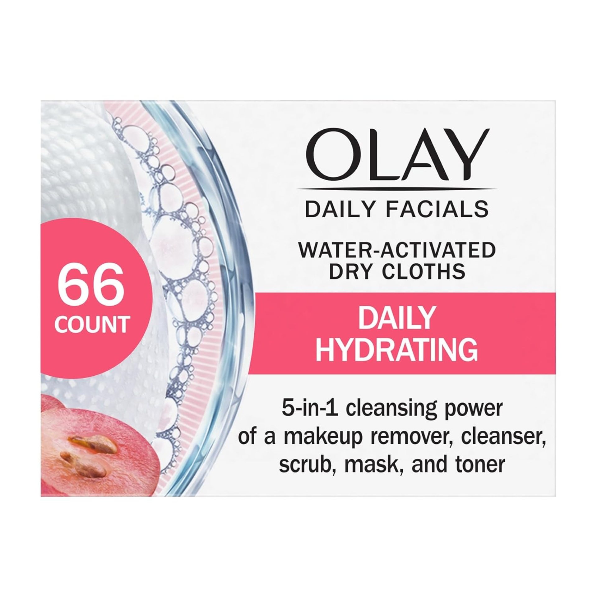Olay Daily Facials, Daily Clean Makeup Removing Facial Cleansing Wipes, 5-in-1 Water Activated Cloths, Exfoliates, Tones and Hydrates Skin, 66 count Olay Daily Facials, Daily Clean Makeup Removing Facial Cleansing Wipes, 5-in-1 Water Activated Cloths, Exfoliates, Tones and Hydrates Skin, 66 count