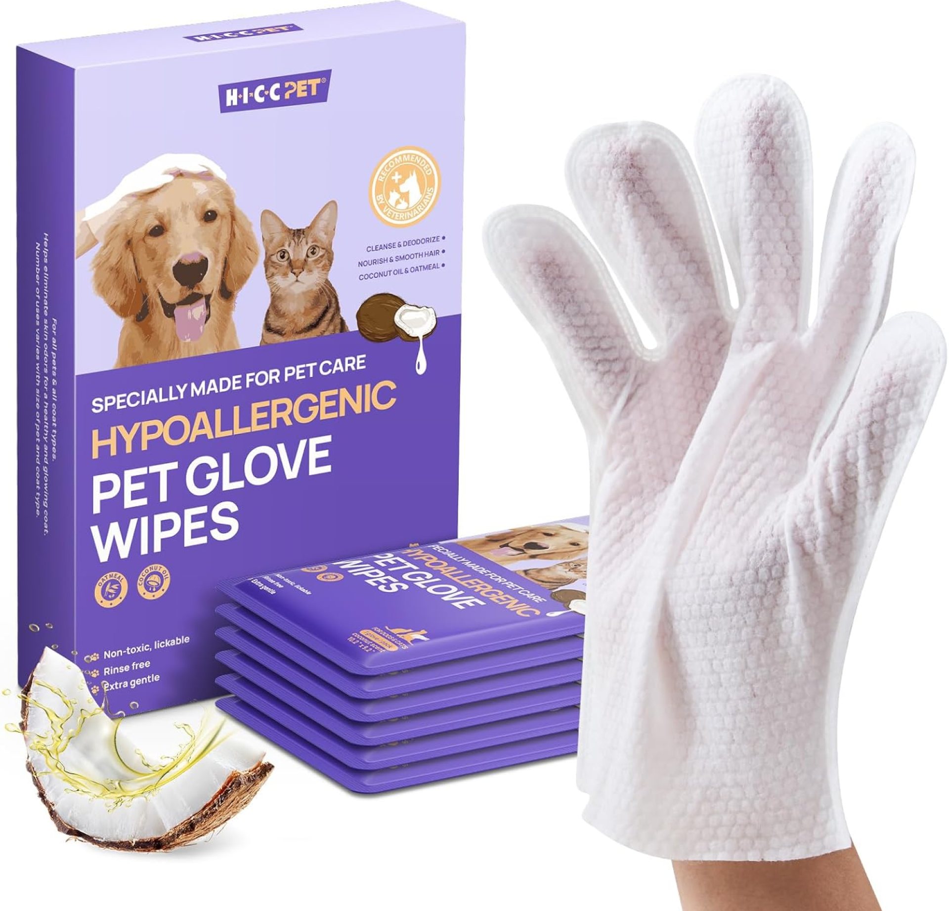 HICC PET Cleaning & Deodorizing Bath Wipes for Dogs and Cats, Hypoallergenic Nourish Fur Coconut Oil Dog Grooming Wipes, Puppy Bathing Gloves Wipes for Daily and Traveling HICC PET Cleaning & Deodorizing Bath Wipes for Dogs and Cats, Hypoallergenic Nourish Fur Coconut Oil Dog Grooming Wipes, Puppy Bathing Gloves Wipes for Daily and Traveling