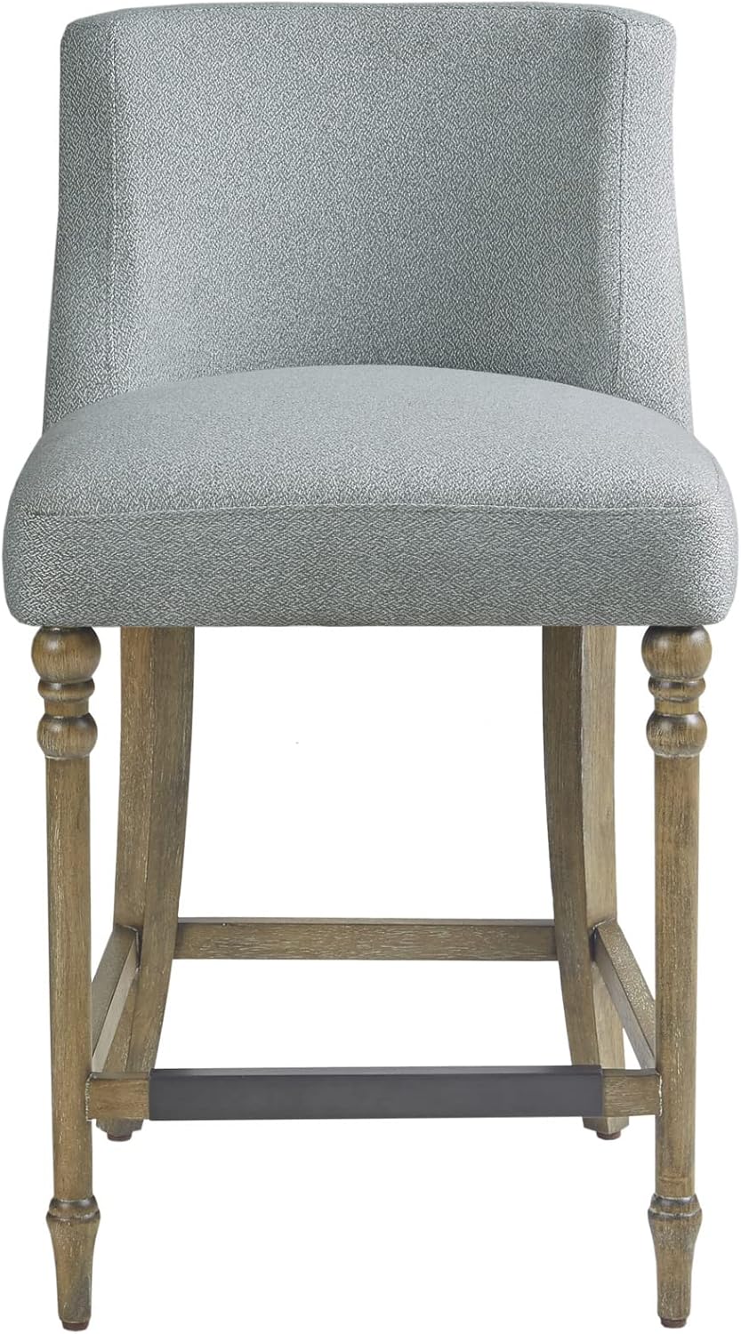 Martha Stewart Delaney Upholstered Mid-Century Modern Counter Stool with Turn Legs, Footrest and Kickplate for Kitchen Island Chairs Dining Room Furniture, Home Bar, Blue Martha Stewart Delaney Upholstered Mid-Century Modern Counter Stool with Turn Legs, Footrest and Kickplate for Kitchen Island Chairs Dining Room Furniture, Home Bar, Blue