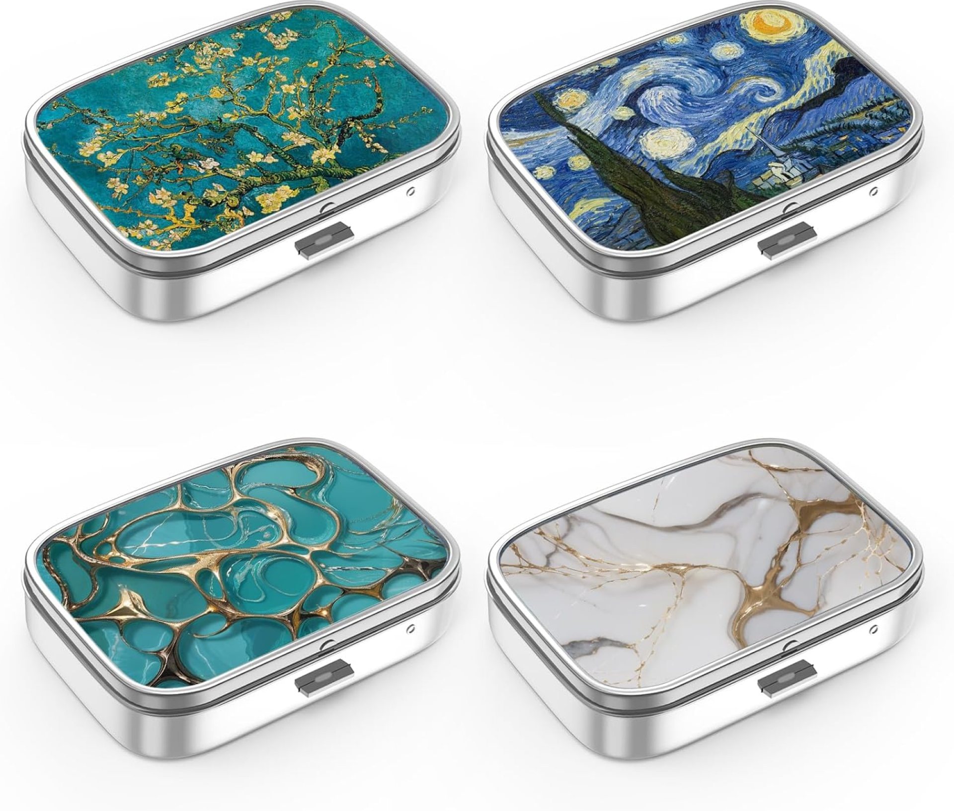 Pill Box 2 Compartment Medicine Pill Case,Portable Pill Box for Pocket or Purse Pill Box Decorative Metal Medicine Vitamin Organizer Unique Gift(4PCS) Pill Box 2 Compartment Medicine Pill Case,Portable Pill Box for Pocket or Purse Pill Box Decorative Metal Medicine Vitamin Organizer Unique Gift(4PCS)