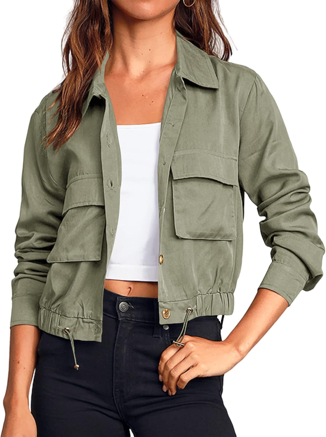 Onedreamer Women’s Military Safari Cropped Jackets Button Down Lightweight Oversized Utility Anorak Coat with Pockets Onedreamer Women’s Military Safari Cropped Jackets Button Down Lightweight Oversized Utility Anorak Coat with Pockets