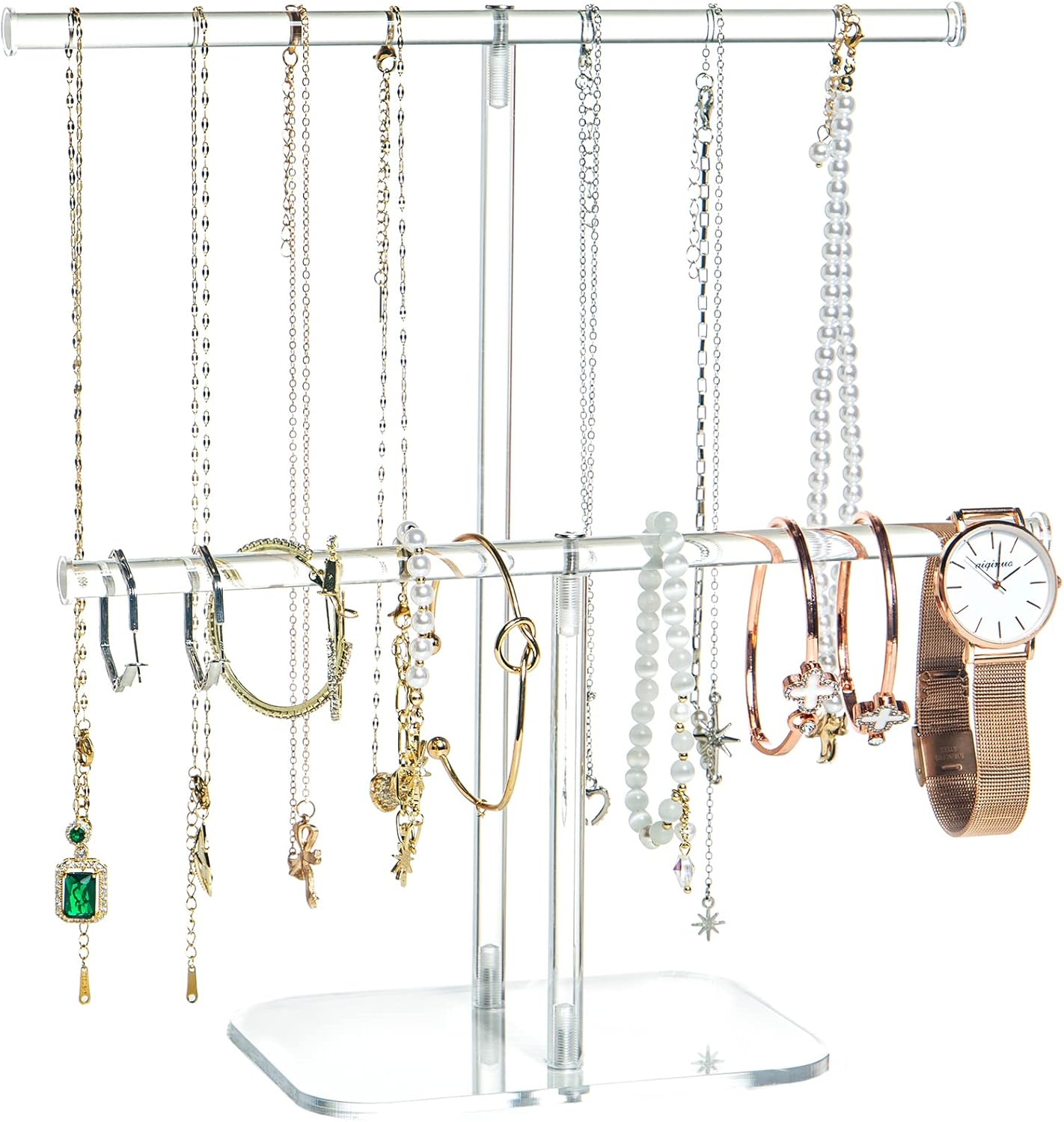 Premium Jewelry Stand , Solid Clear 2-Tier Acrylic Jewelry Organizer Stand & Bracelet holder Stand for Necklace Display, Ring & Watch Display Premium Jewelry Stand , Solid Clear 2-Tier Acrylic Jewelry Organizer Stand & Bracelet holder Stand for Necklace Display, Ring & Watch Display