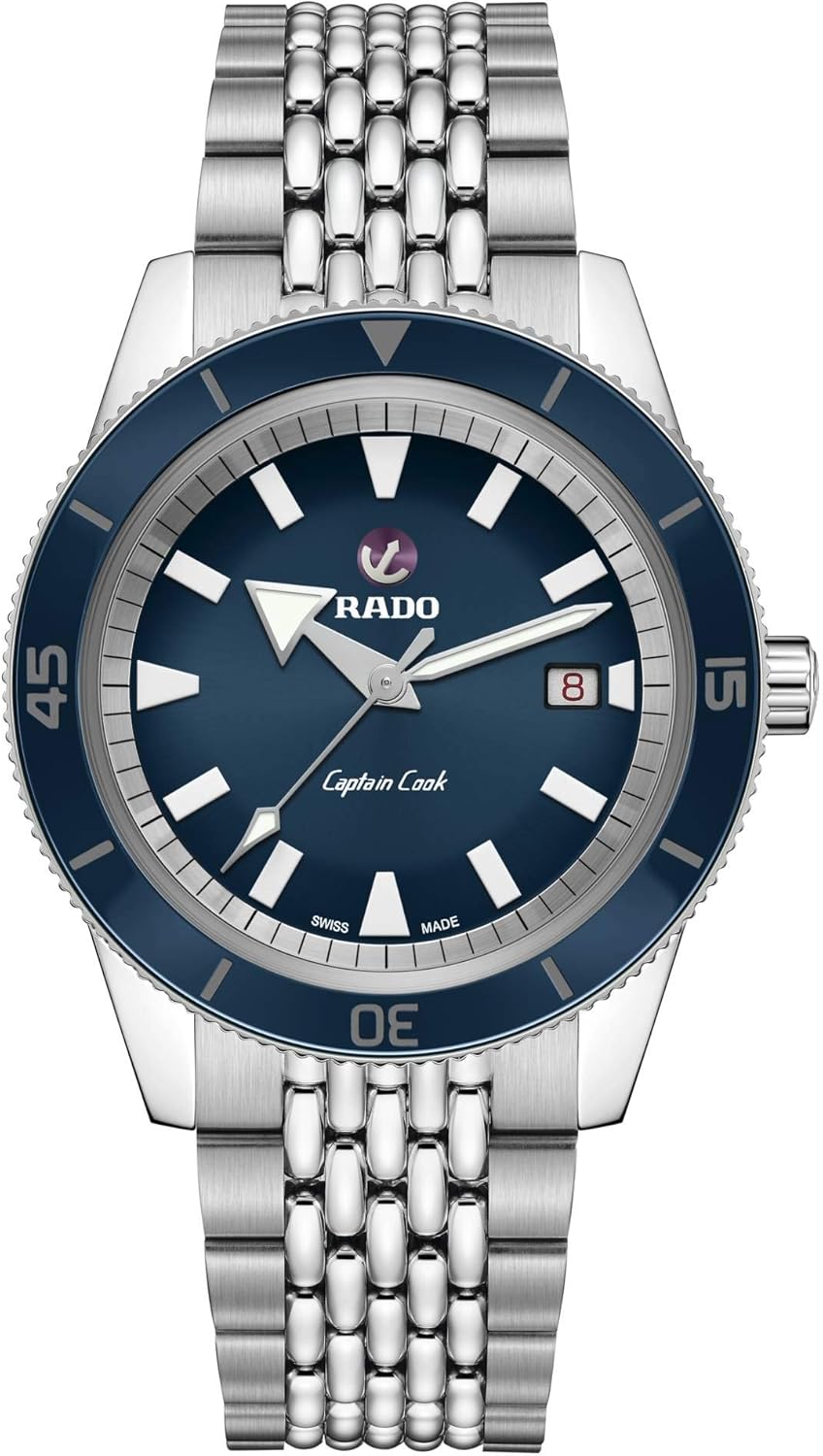 Rado Men’s Captain Cook 42 mm Automatic Diving Watch with Stainless Steel Strap, Silver-Tone, 20 (Model: R32505203), Blue Rado Men’s Captain Cook 42 mm Automatic Diving Watch with Stainless Steel Strap, Silver-Tone, 20 (Model: R32505203), Blue