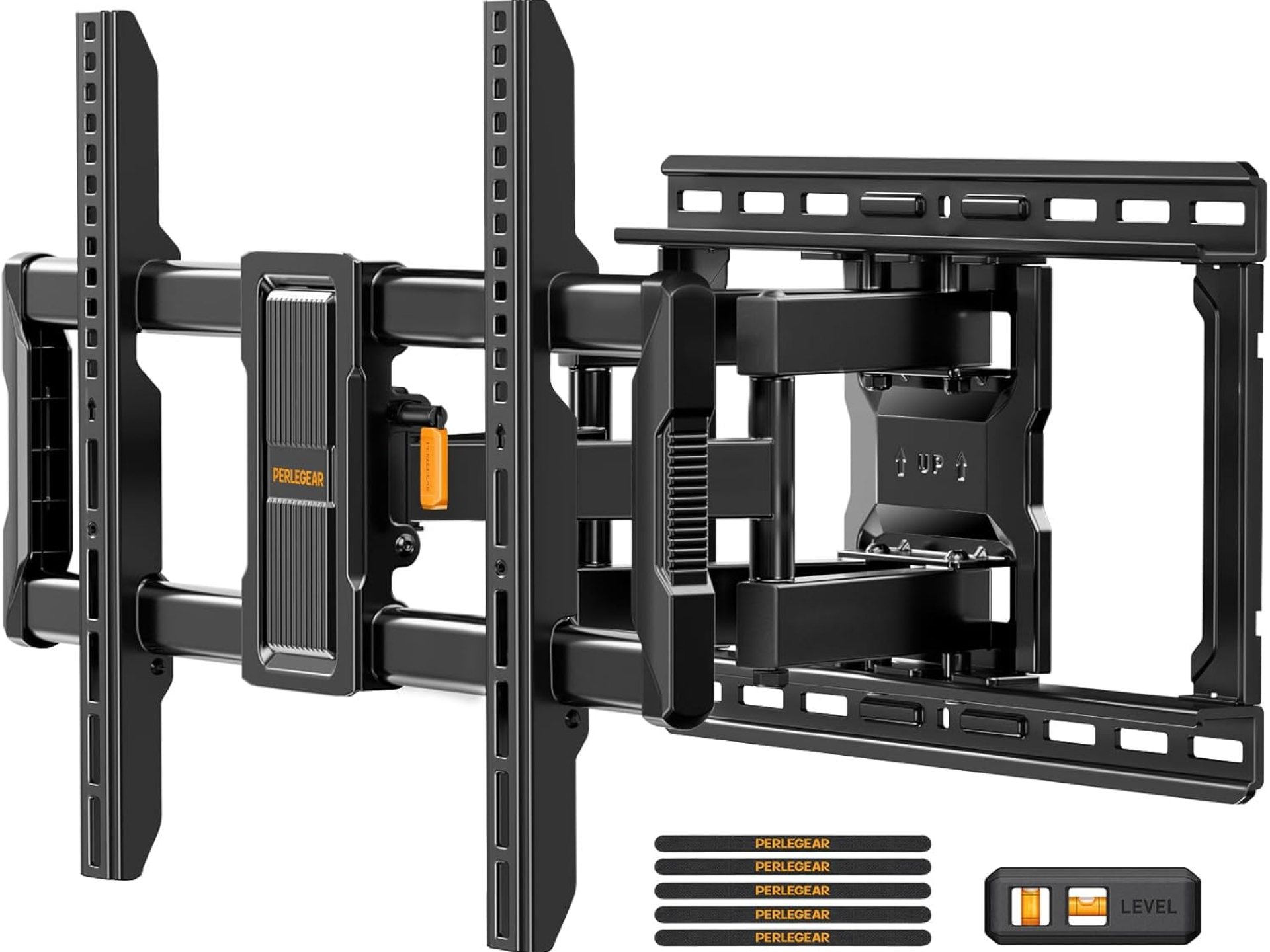 Perlegear UL-Listed Full Motion TV Wall Mount for 40–86 Inch Flat Curved TVs up to 132 lbs, 12″/16″ Wood Studs, TV Mount Bracket with Tool-Free Tilt, Swivel, Extension, Max VESA 600 x 400mm, PGLF15 Perlegear UL-Listed Full Motion TV Wall Mount for 40–86 Inch Flat Curved TVs up to 132 lbs, 12″/16″ Wood Studs, TV Mount Bracket with Tool-Free Tilt, Swivel, Extension, Max VESA 600 x 400mm, PGLF15