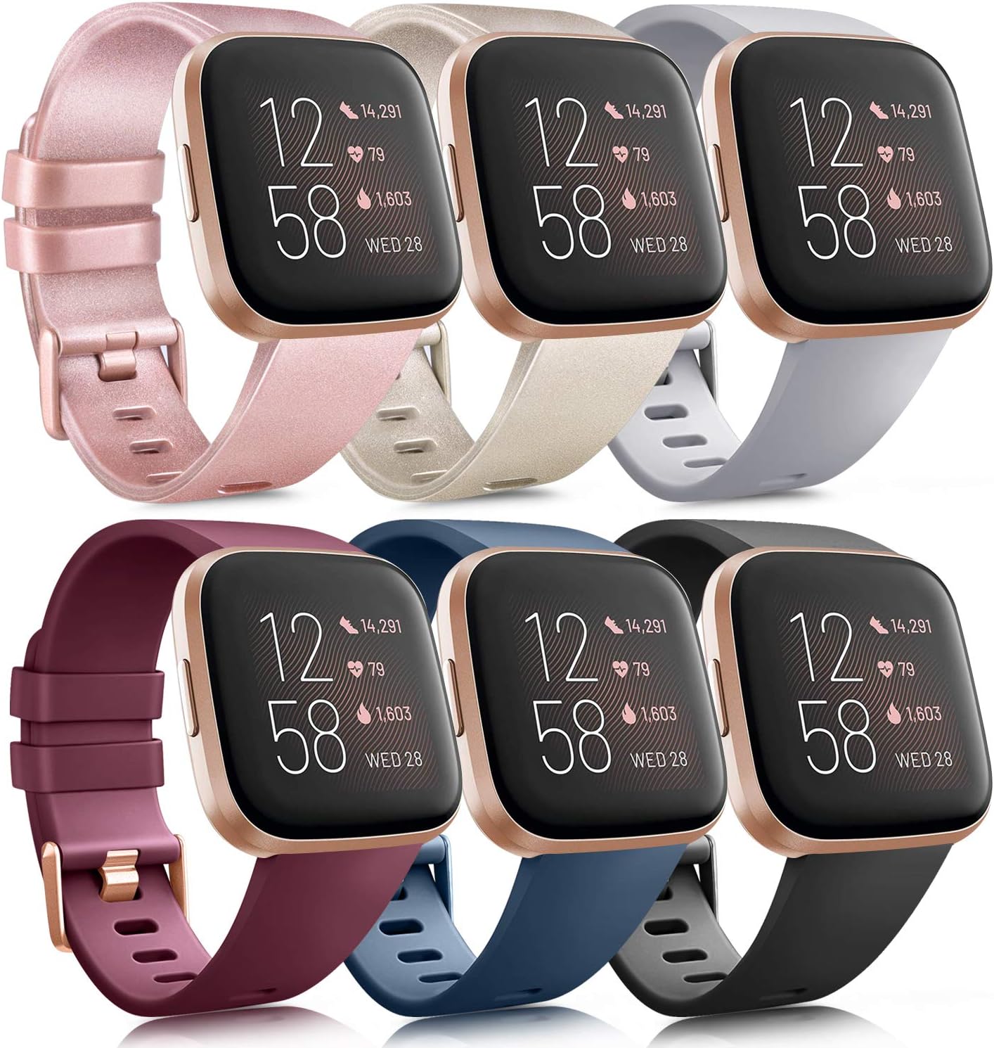 6 Pack Sport Bands Compatible with Fitbit Versa 2 / Versa/Versa Lite/Versa SE, Classic Soft Silicone Replacement Wristbands for Smart Watch Women Men (6 Pack A, Small) 6 Pack Sport Bands Compatible with Fitbit Versa 2 / Versa/Versa Lite/Versa SE, Classic Soft Silicone Replacement Wristbands for Smart Watch Women Men (6 Pack A, Small)