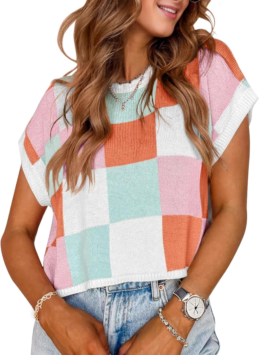 Womens Spring Crop Tops 2025 Cap Short Sleeve Sweater Vest Tank Loose Shirts Business Vacation Outfits Trendy Fall Summer Top Womens Spring Crop Tops 2025 Cap Short Sleeve Sweater Vest Tank Loose Shirts Business Vacation Outfits Trendy Fall Summer Top
