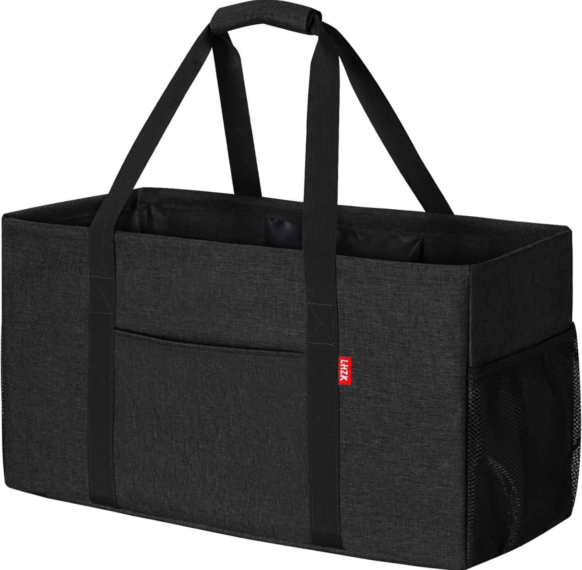 LHZK Standing Extra Large Utility Tote Bag with Metal Wire Frame and the Sides Rinforced, Extra Large Tote Bag with Handle, Reusable Grocery Bags Foldable, Beach Bag, Car Tote (Black) LHZK Standing Extra Large Utility Tote Bag with Metal Wire Frame and the Sides Rinforced, Extra Large Tote Bag with Handle, Reusable Grocery Bags Foldable, Beach Bag, Car Tote (Black)