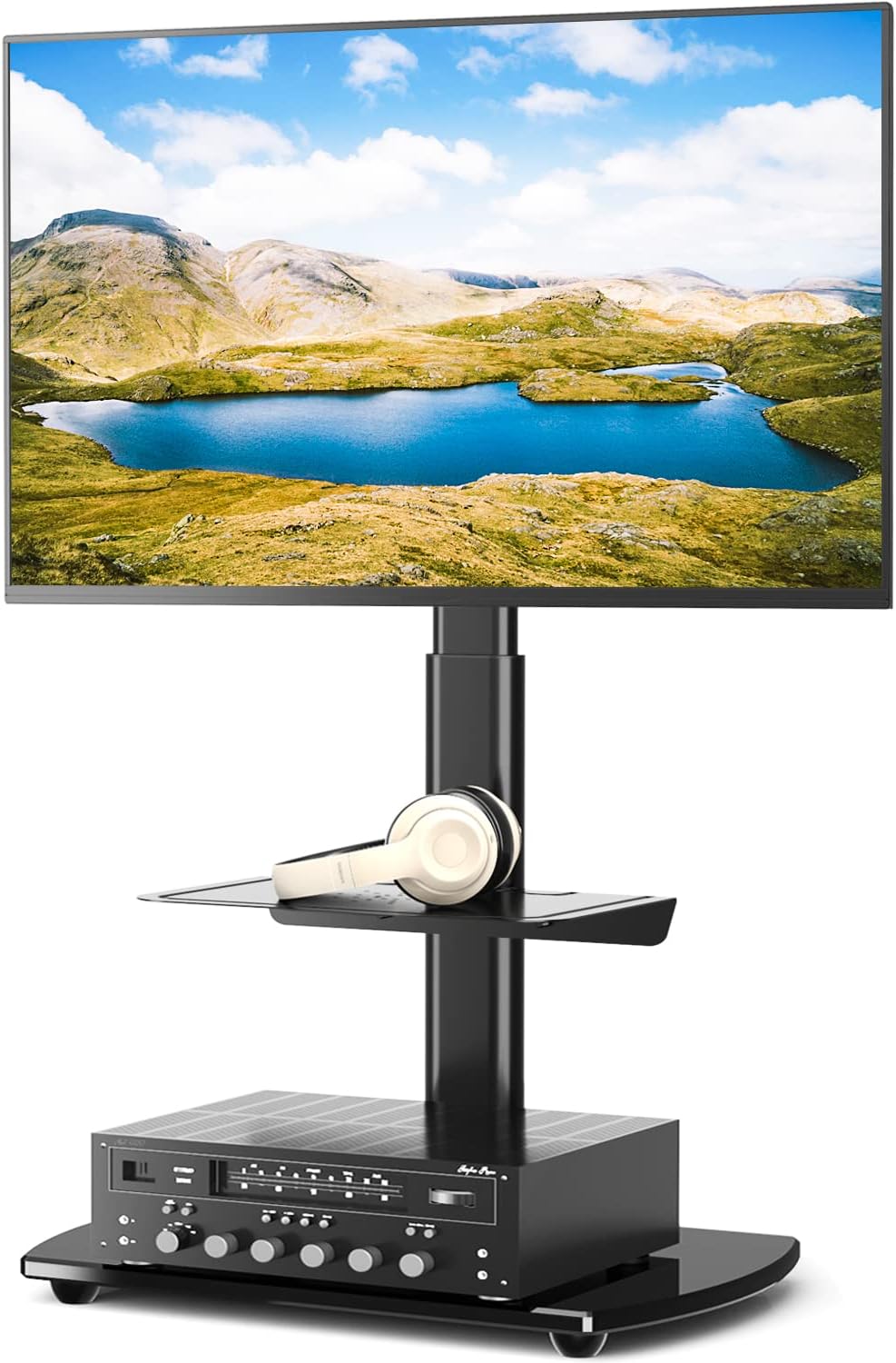 5Rcom Universal TV Floor Stand with 2 Shelves for 27 32 37 42 47 50 55 65 inch Tall LCD LED Flat or Curved Screens TVs Skinny TV Stand with Swivel Mount and Height Adjustable, Black 5Rcom Universal TV Floor Stand with 2 Shelves for 27 32 37 42 47 50 55 65 inch Tall LCD LED Flat or Curved Screens TVs Skinny TV Stand with Swivel Mount and Height Adjustable, Black