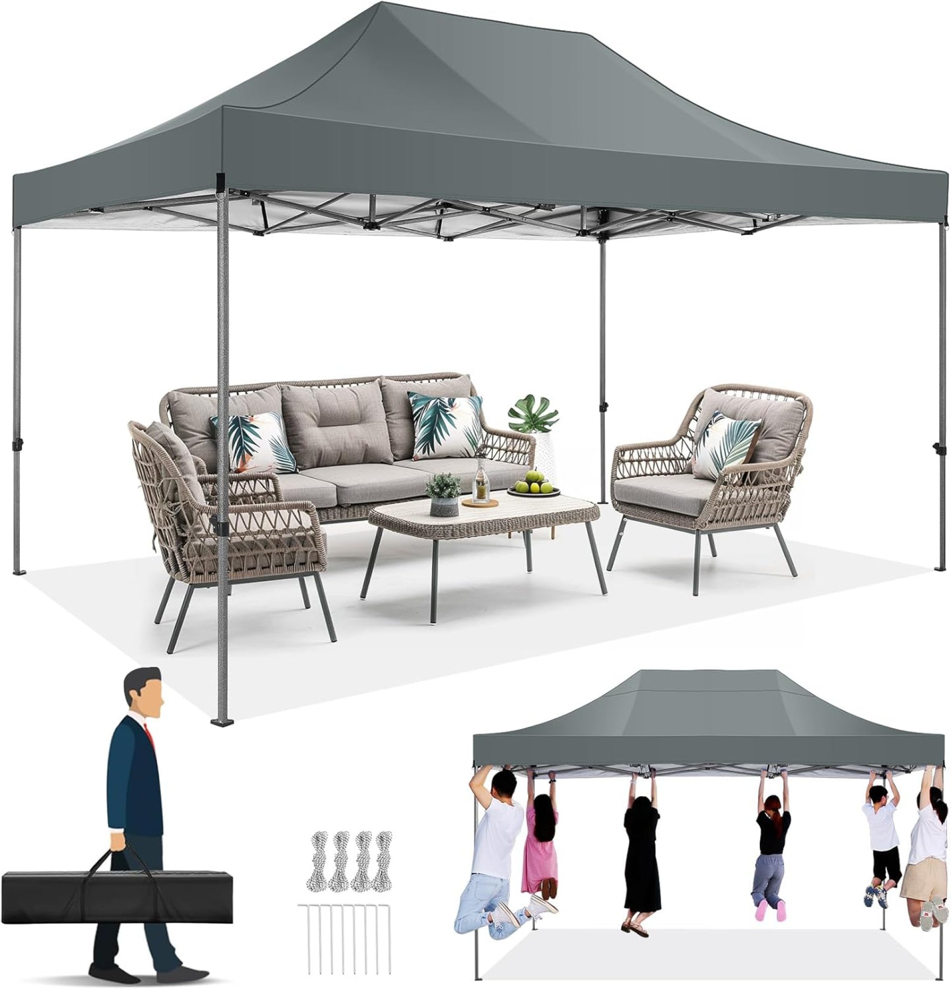 COBIZI 10×15 Pop up Canopy Tent Heavy Duty Without Sidewalls, Easy Set-up Commercial Outdoor Party Tent, 100% Waterproof Wedding Tent Gazebo, 3 Height Adjustable with Handbag, Gray COBIZI 10×15 Pop up Canopy Tent Heavy Duty Without Sidewalls, Easy Set-up Commercial Outdoor Party Tent, 100% Waterproof Wedding Tent Gazebo, 3 Height Adjustable with Handbag, Gray