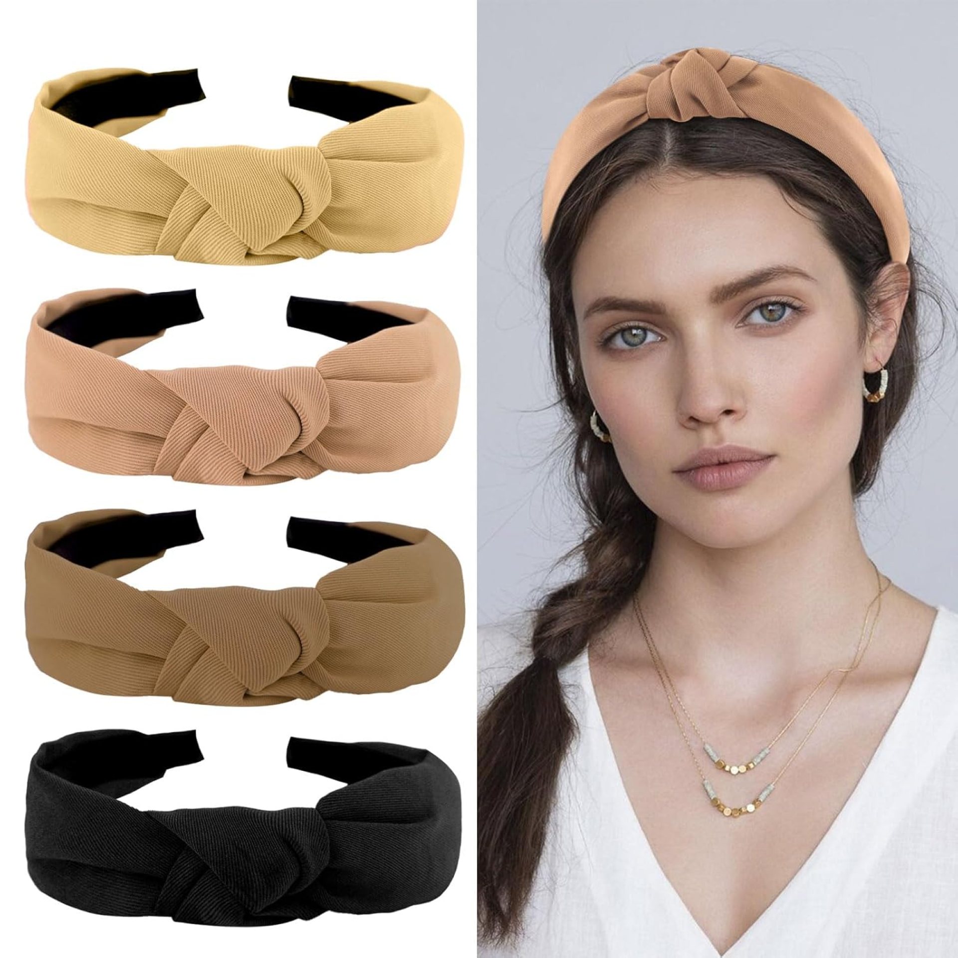 YISSION Women’s Knotted Non-Slip Wide Fashion Headbands – 4PCS Top Knot Hair Accessories in Yellow, Brown, Black YISSION Women’s Knotted Non-Slip Wide Fashion Headbands – 4PCS Top Knot Hair Accessories in Yellow, Brown, Black