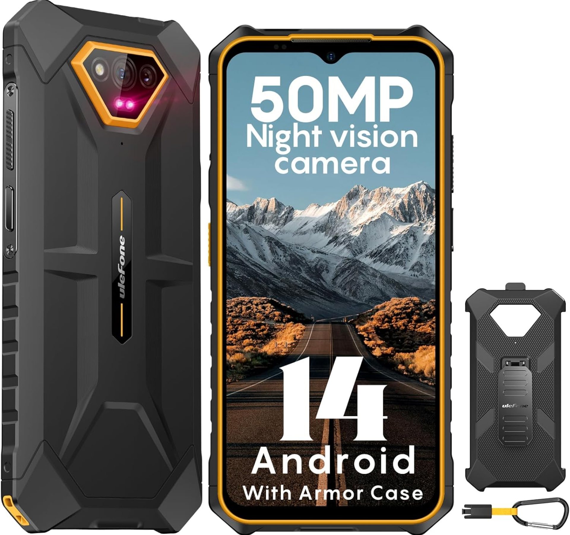 Ulefone Armor X13 (12+64GB) Unlocked Rugged Phones, 50MP Rear Camera, 24MP Night Vision Camera, Android 14 Rugged Smartphone, 6.52” Screen, 6320mAh, NFC, GPS, Package with Exclusive Armor Case- Orange Ulefone Armor X13 (12+64GB) Unlocked Rugged Phones, 50MP Rear Camera, 24MP Night Vision Camera, Android 14 Rugged Smartphone, 6.52” Screen, 6320mAh, NFC, GPS, Package with Exclusive Armor Case- Orange