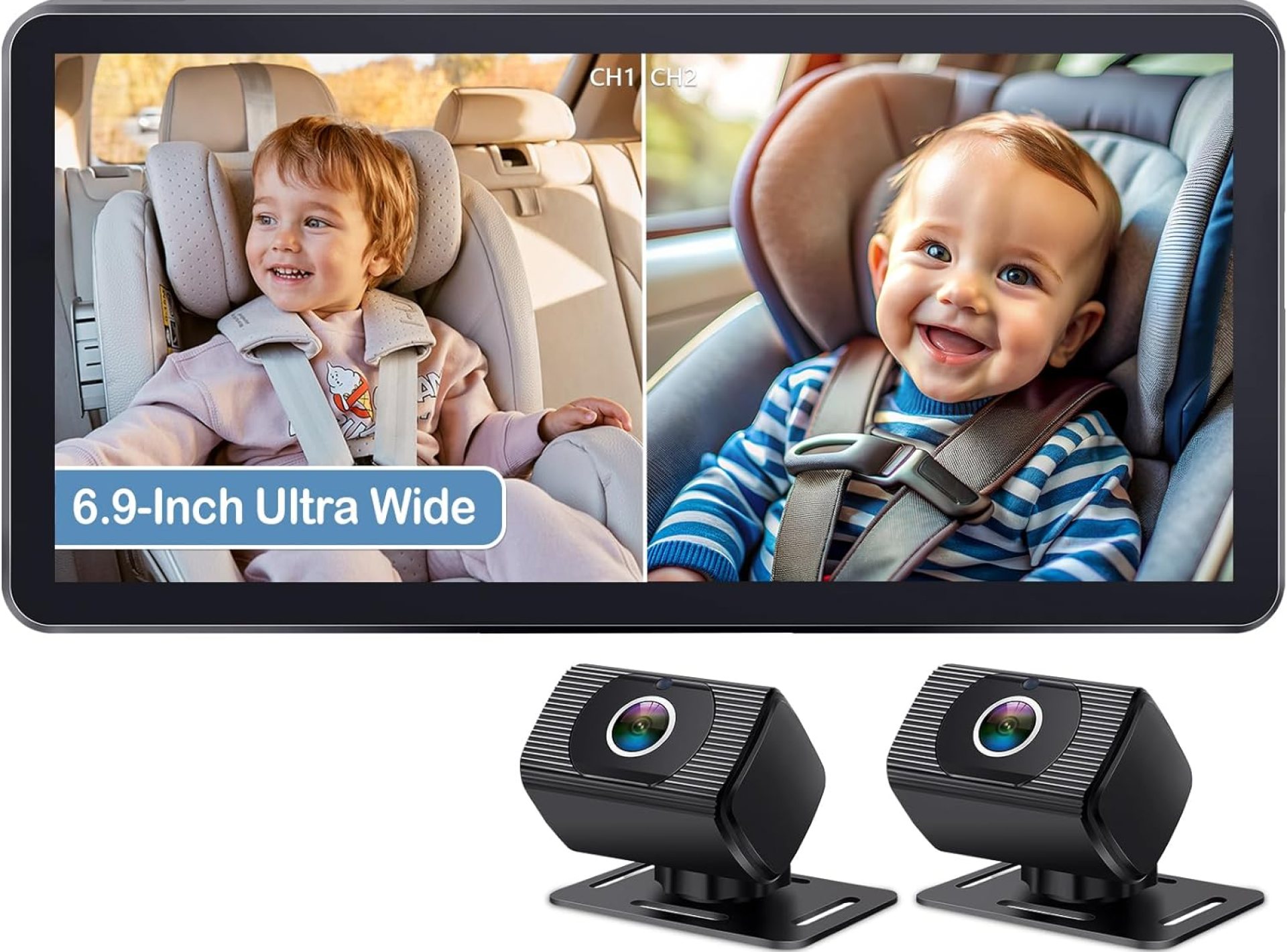 2-Kids Baby Car Camera for Seat: 6.9 Inch Ultrawide Display with Two Cameras Rear Facing – USB Powered Backseat Camera HD 1080P Easy to Install 2-Kids Baby Car Camera for Seat: 6.9 Inch Ultrawide Display with Two Cameras Rear Facing – USB Powered Backseat Camera HD 1080P Easy to Install