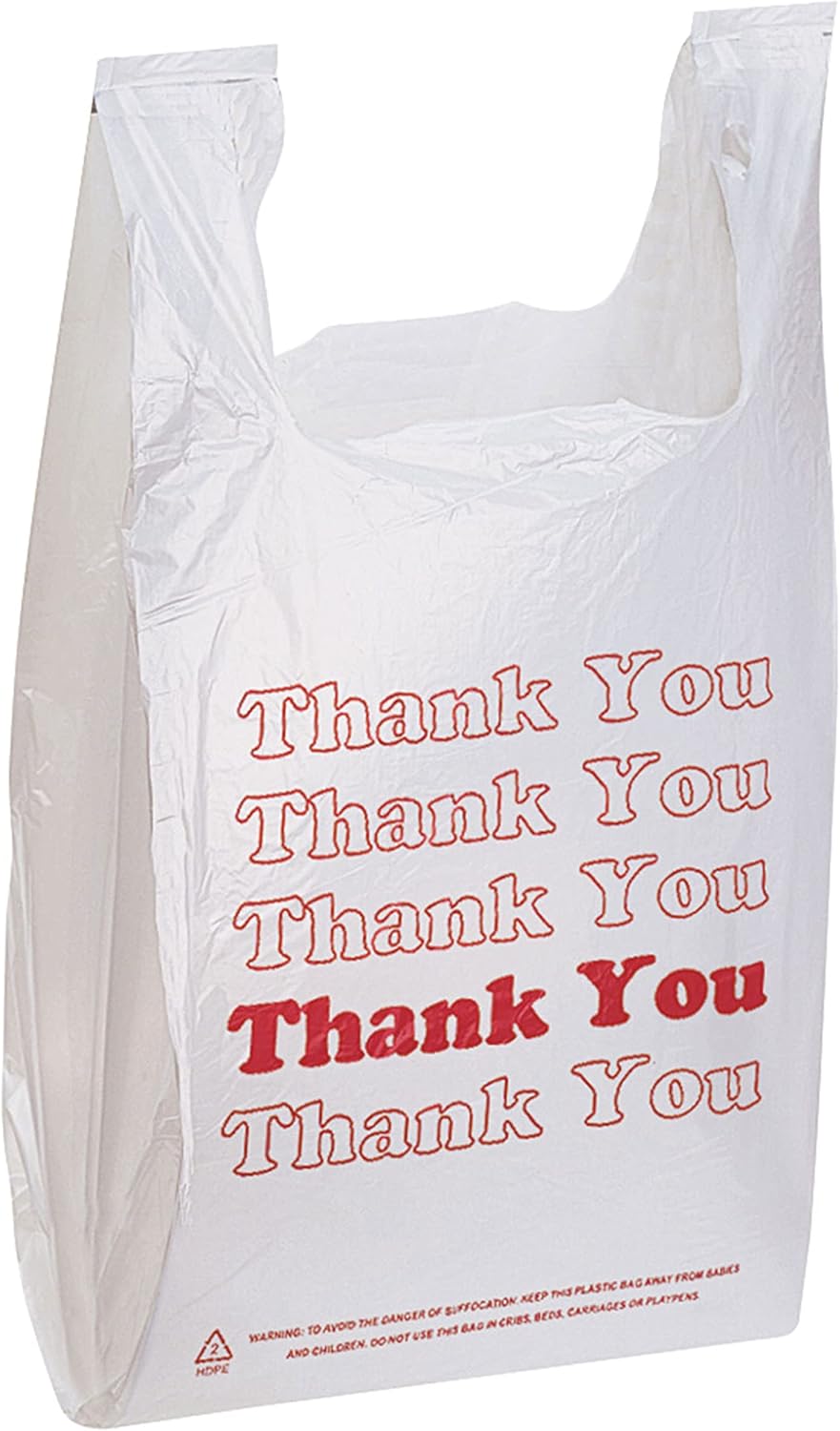 SSWBasics White Thank You Bags Case of 100-11 ½” x 6″ x 21″ – Thickness .48mil HDPE- Standard Supermarket Size, Perfect for Grocery, Retail, Convenience Stores, Take-Out and Home Use SSWBasics White Thank You Bags Case of 100-11 ½” x 6″ x 21″ – Thickness .48mil HDPE- Standard Supermarket Size, Perfect for Grocery, Retail, Convenience Stores, Take-Out and Home Use