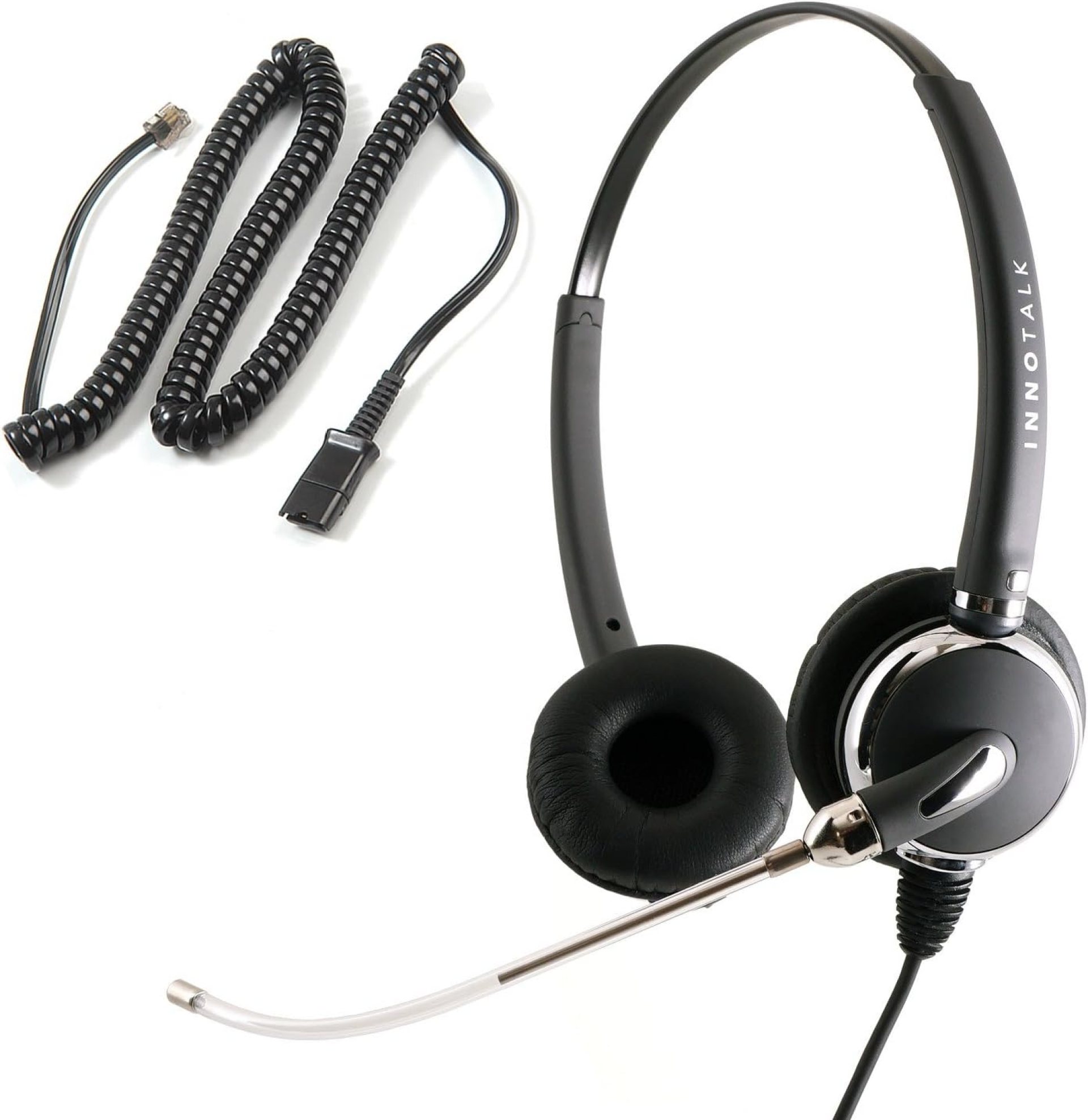 INNOTALK RJ9 Binaural Office Call Center Durable Headset – Voice Tube Microphone for Real Sound, Wired, 9 Ft Std, with QD Pigtail Adapter – Compatible with Polycom, Mitel & More INNOTALK RJ9 Binaural Office Call Center Durable Headset – Voice Tube Microphone for Real Sound, Wired, 9 Ft Std, with QD Pigtail Adapter – Compatible with Polycom, Mitel & More