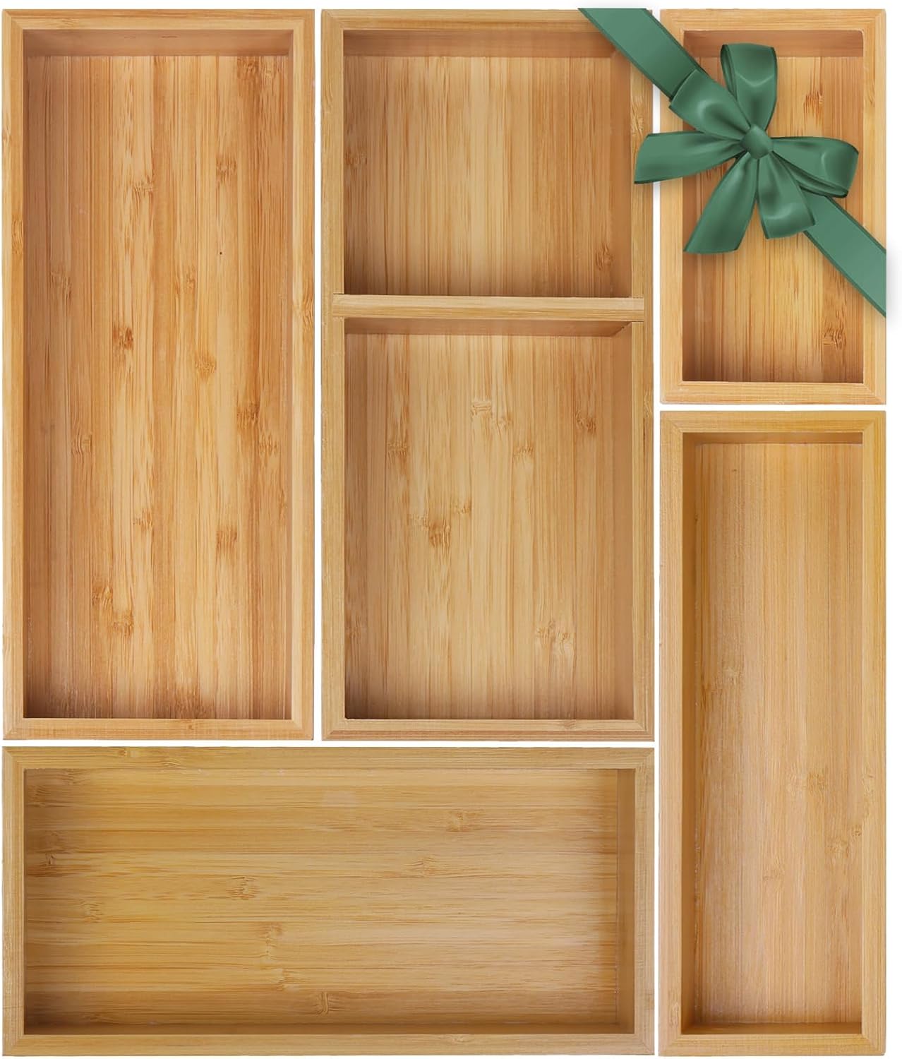 Bamboo Drawer Organizer Set, 5 PCS Multi-Use Individual Wood Storage Organizers, Junk Drawer Divider and Storage Trays Containers for Kitchen, Bathroom, Office Desk, Makeup, Jewelry, Utensils Bamboo Drawer Organizer Set, 5 PCS Multi-Use Individual Wood Storage Organizers, Junk Drawer Divider and Storage Trays Containers for Kitchen, Bathroom, Office Desk, Makeup, Jewelry, Utensils