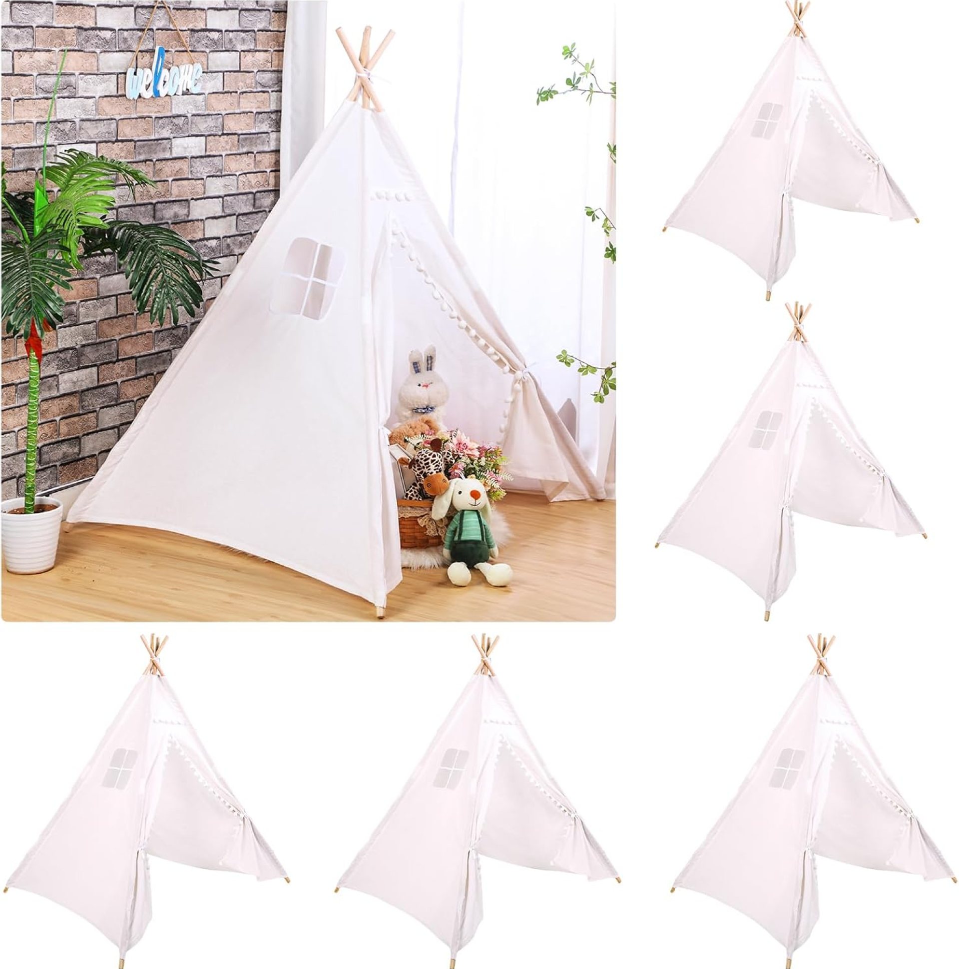 Windyun 6 Pcs Kids Teepee Tent Foldable Washable Indoor Outdoor for Boys Girls Toddler Boho Sleepovers Birthday Pajama Party Spa Supplies(63 Inch,White) Windyun 6 Pcs Kids Teepee Tent Foldable Washable Indoor Outdoor for Boys Girls Toddler Boho Sleepovers Birthday Pajama Party Spa Supplies(63 Inch,White)