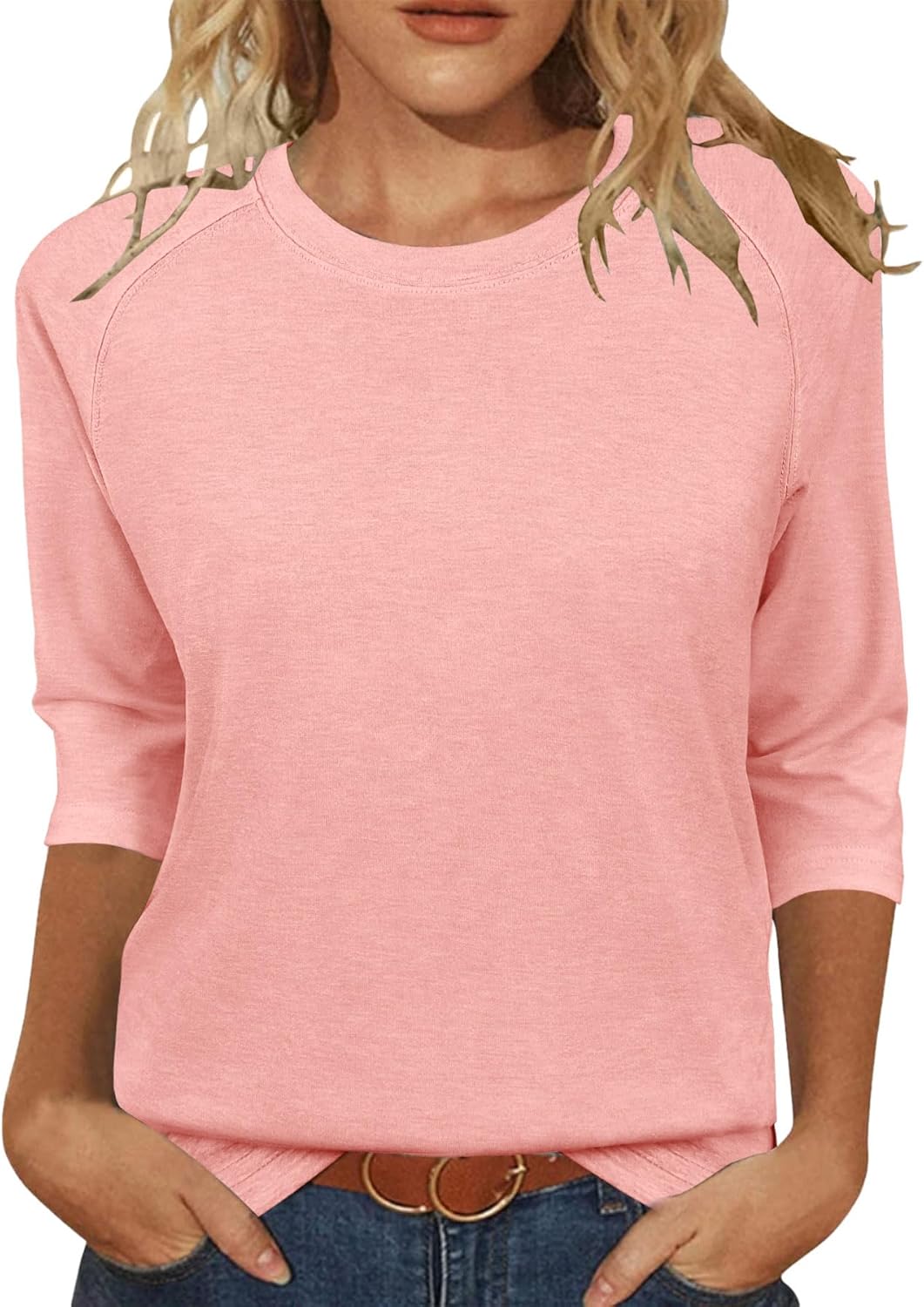 JomeDesign Womens Tops Casual 3/4 Sleeve Crew Neck Shirts Loose Fit Tunic Blouses Summer Tees JomeDesign Womens Tops Casual 3/4 Sleeve Crew Neck Shirts Loose Fit Tunic Blouses Summer Tees