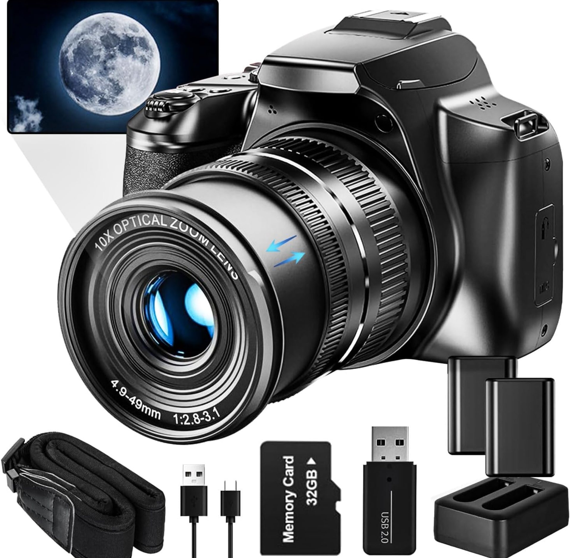 Digital Camera, 64MP&40 X Zoom Cameras for Photography & Video,4K Optical Vlogging Camera for YouTube with Flash, WiFi & HDMI Output,32GB SD Card(Black) Digital Camera, 64MP&40 X Zoom Cameras for Photography & Video,4K Optical Vlogging Camera for YouTube with Flash, WiFi & HDMI Output,32GB SD Card(Black)