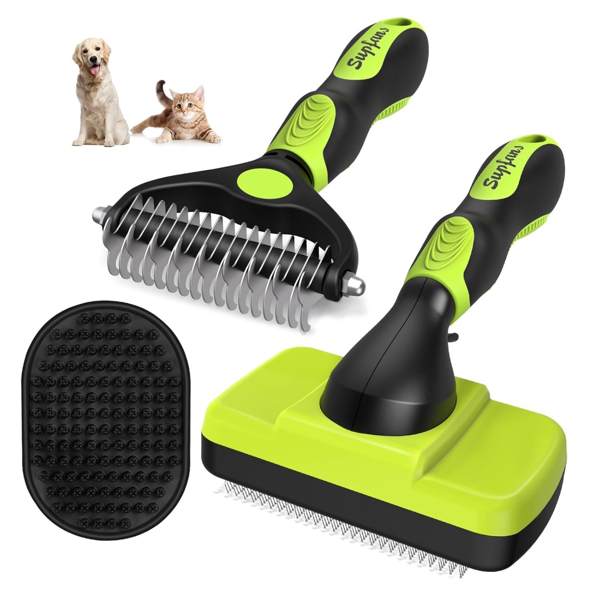 3PCS Dog Grooming Kit – Deshedding Brush, Slicker Brush, Bath Brush and Comb for Pet Supplies (Green Black) 3PCS Dog Grooming Kit – Deshedding Brush, Slicker Brush, Bath Brush and Comb for Pet Supplies (Green Black)