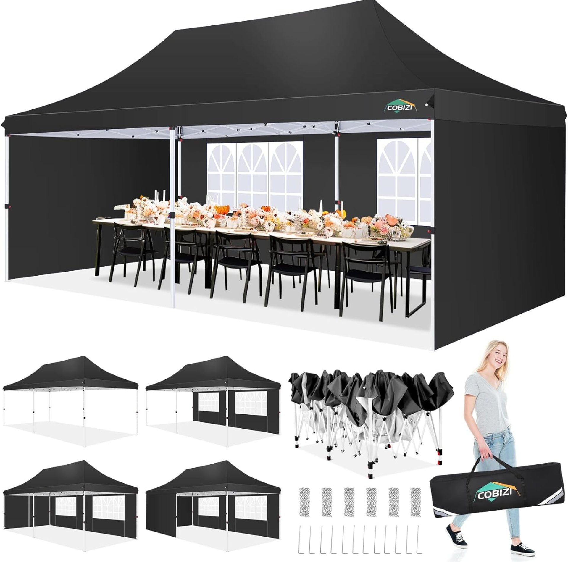 COBIZI 10×20 Pop Up Canopy, Tents for Parties with 4 Removable Sidewalls Easy up Commercial Canopy Tent Waterproof and UV50+ All Season Shelter Wedding Outdoor Gazebo with Portable Bag, Stakes & Ropes COBIZI 10×20 Pop Up Canopy, Tents for Parties with 4 Removable Sidewalls Easy up Commercial Canopy Tent Waterproof and UV50+ All Season Shelter Wedding Outdoor Gazebo with Portable Bag, Stakes & Ropes