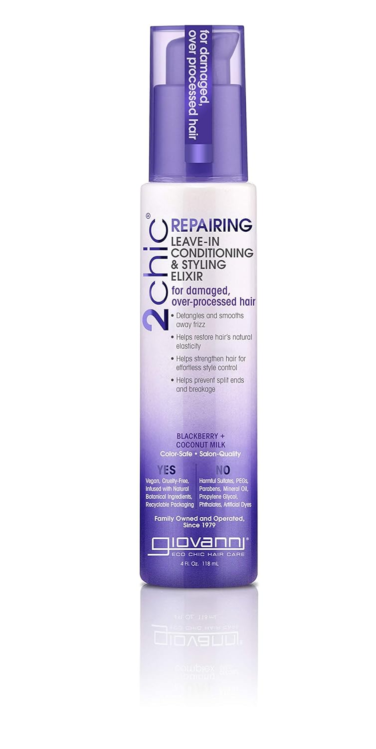 GIOVANNI 2chic Ultra Shine Leave-In Conditioning & Styling Elixir – Hair Serum for All Hair Types, Tsubaki Seed Oil & White Tea, Detangles, Smooths & Conditions, Tames Frizz – 4 oz GIOVANNI 2chic Ultra Shine Leave-In Conditioning & Styling Elixir – Hair Serum for All Hair Types, Tsubaki Seed Oil & White Tea, Detangles, Smooths & Conditions, Tames Frizz – 4 oz