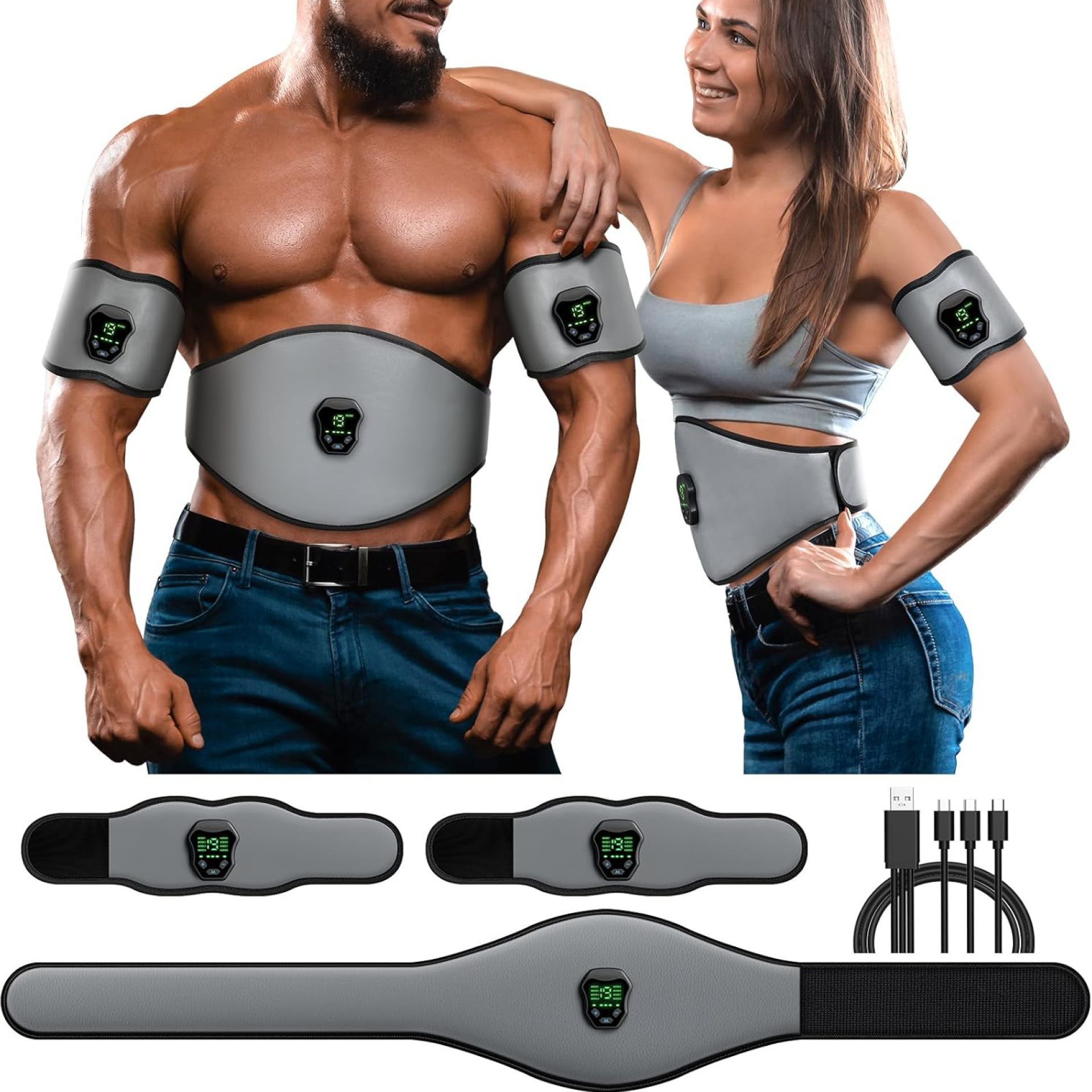 NEWPINE Fitness Belt, Powered Muscle Stimulator for Home Use, for Muscle Conditioning Grey NEWPINE Fitness Belt, Powered Muscle Stimulator for Home Use, for Muscle Conditioning Grey