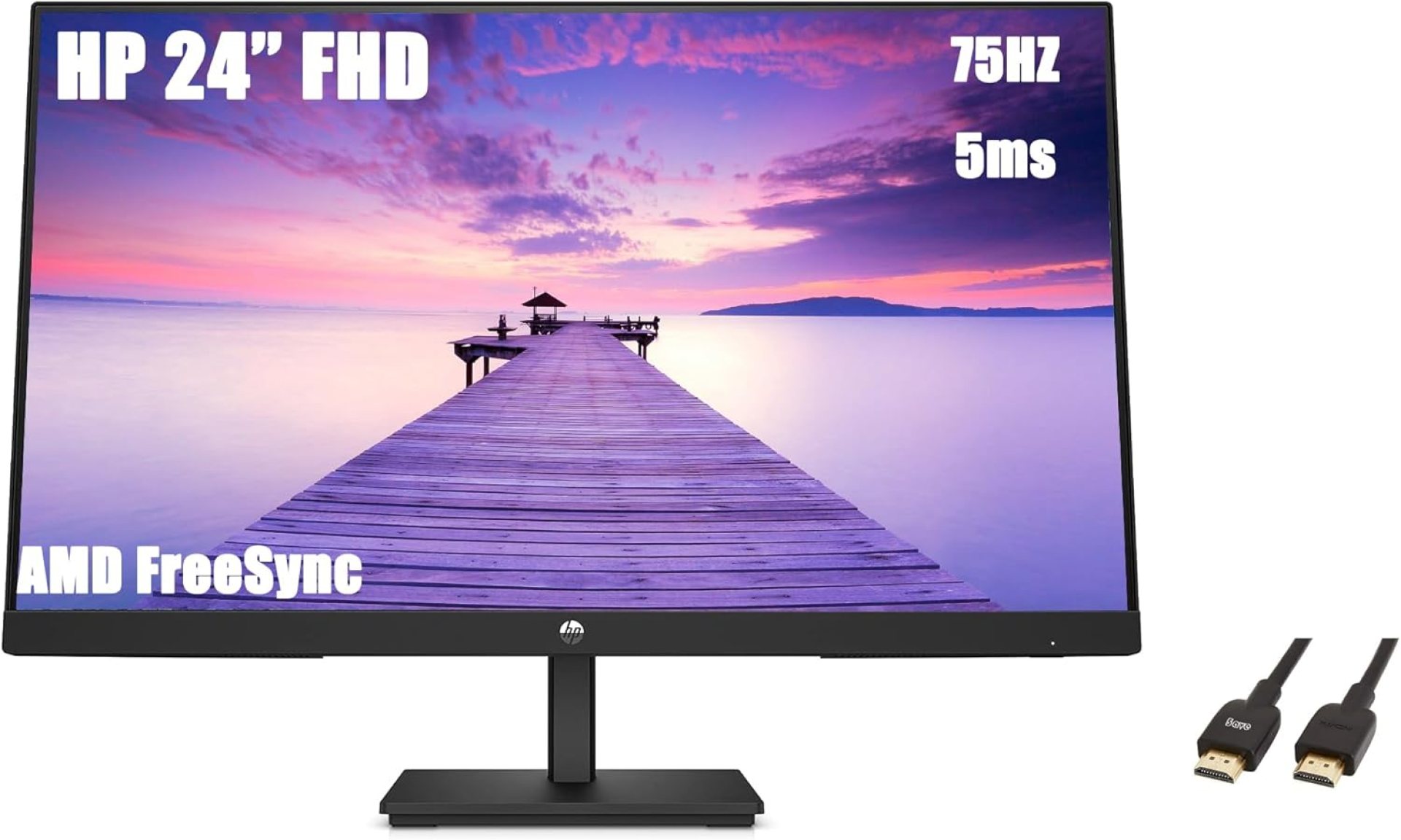 HP 24″” FHD VA Monitor, Full HD 1920 x 1080 LCD Display, 5ms Response Time, 75Hz Refresh Rate, 16:9 Aspect Ratio, 250 Nit, FreeSync, 3000:1 Contrast Ratio with 5ave HDMI Cable, Flat-Black HP 24″” FHD VA Monitor, Full HD 1920 x 1080 LCD Display, 5ms Response Time, 75Hz Refresh Rate, 16:9 Aspect Ratio, 250 Nit, FreeSync, 3000:1 Contrast Ratio with 5ave HDMI Cable, Flat-Black