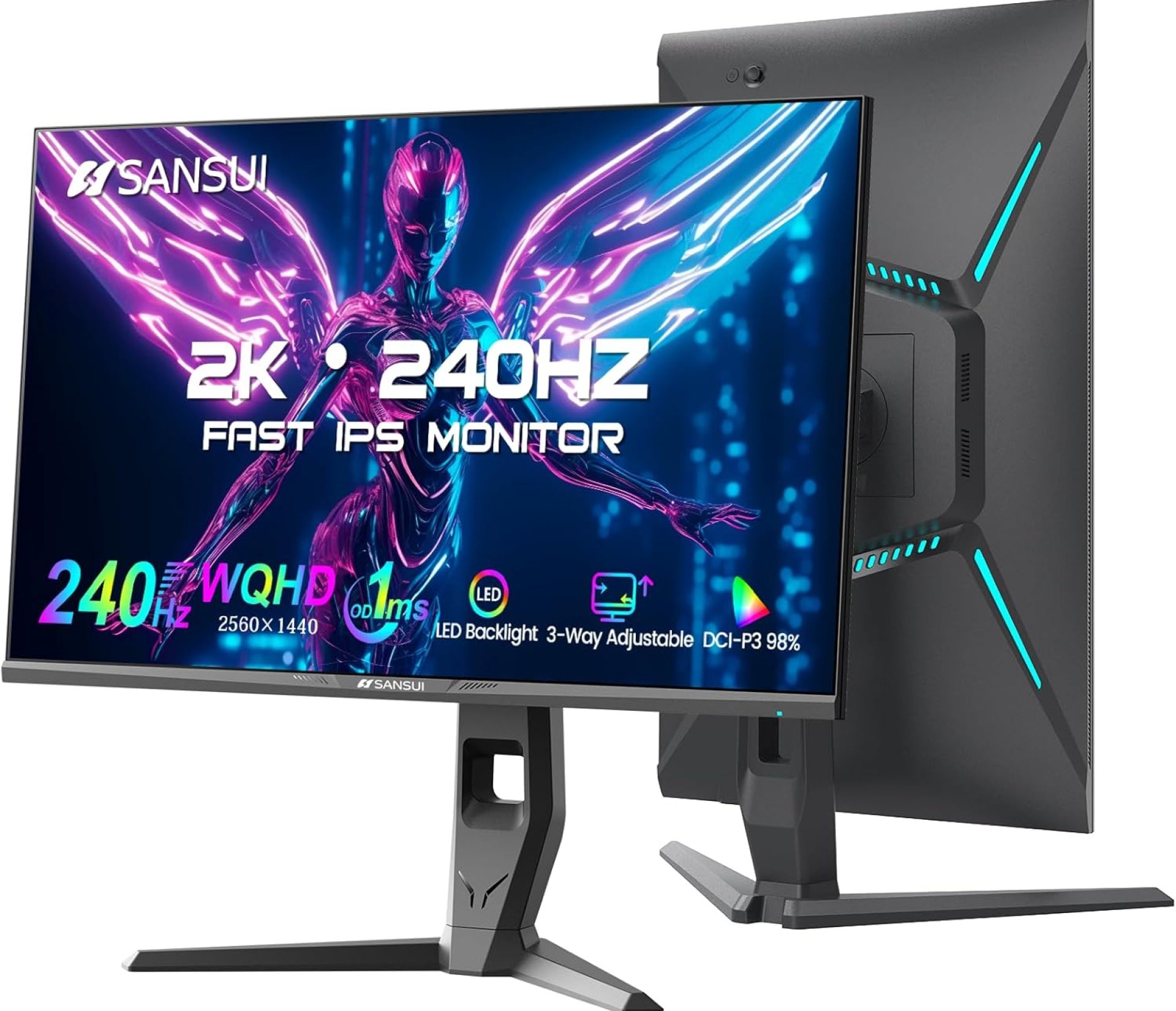 SANSUI 27 Inch WQHD 240Hz Gaming Monitor 1440P-1ms AMD FreeSync 丨DCI-P3 98% 丨Fast IPS丨Speakers丨HDR10 丨2×DisplayPort 1.4丨2×HDMI丨Height Adjustable Vertical/Horizontal Rotating Gaming PC Monitor SANSUI 27 Inch WQHD 240Hz Gaming Monitor 1440P-1ms AMD FreeSync 丨DCI-P3 98% 丨Fast IPS丨Speakers丨HDR10 丨2×DisplayPort 1.4丨2×HDMI丨Height Adjustable Vertical/Horizontal Rotating Gaming PC Monitor