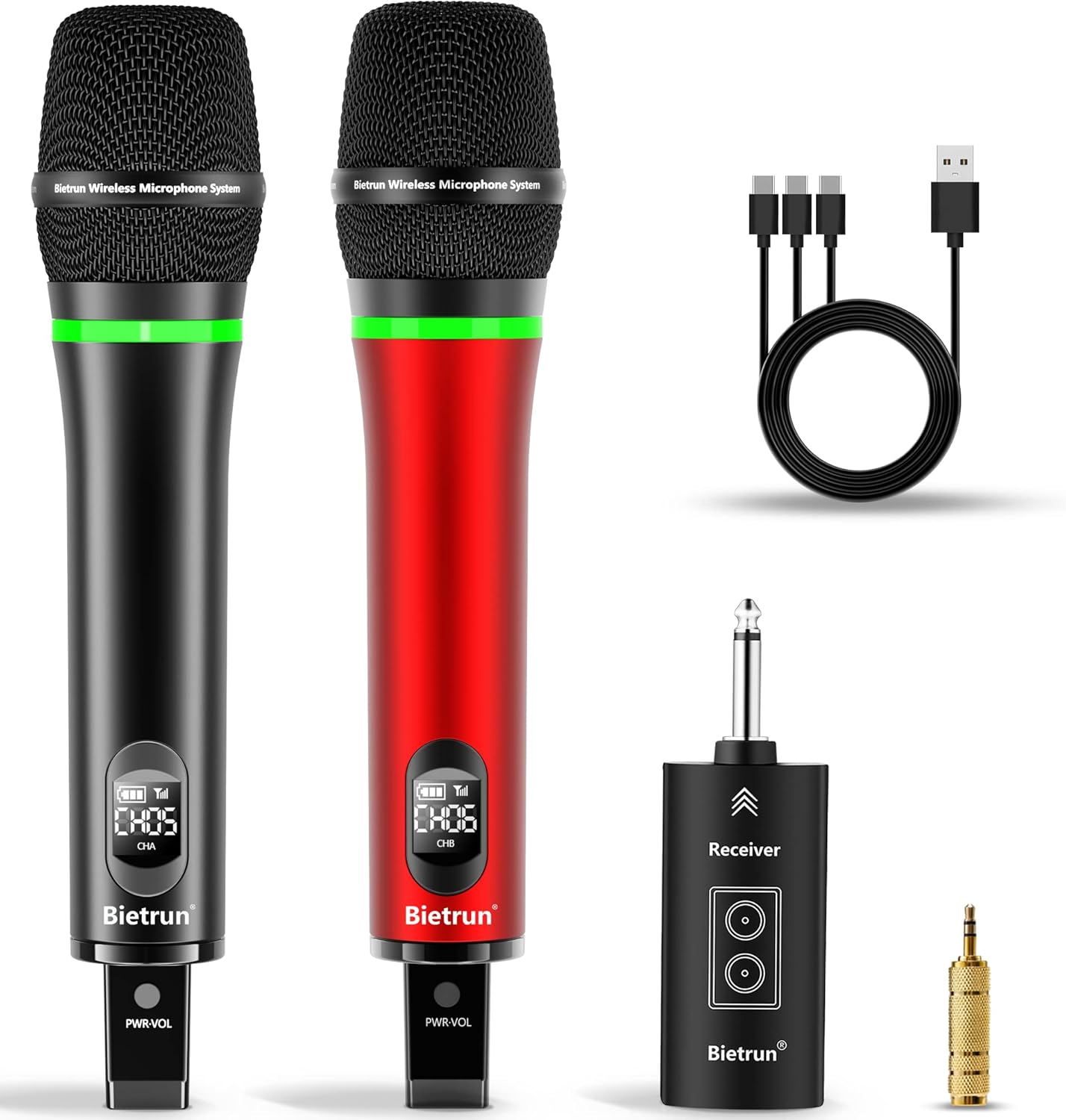 Bietrun Wireless Microphone, 240FT Rechargeable UHF Metal Dual Cordless Handheld Dynamic Mics with Bluetooth for Karaoke Machine, PA System Speaker, Mixer, Party, Church, Wedding(Red) Bietrun Wireless Microphone, 240FT Rechargeable UHF Metal Dual Cordless Handheld Dynamic Mics with Bluetooth for Karaoke Machine, PA System Speaker, Mixer, Party, Church, Wedding(Red)