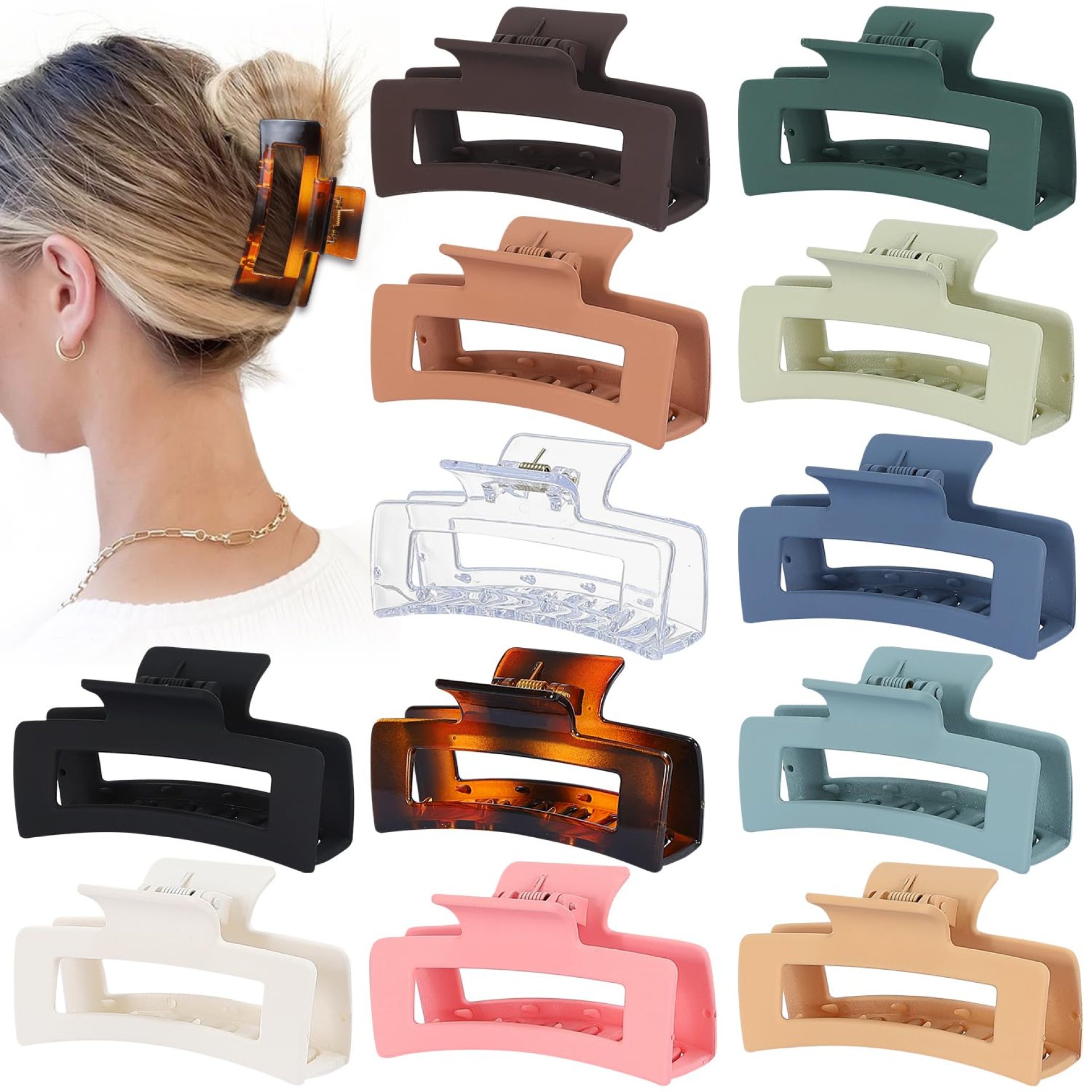 3.5 Inch Medium Hair Accessories – 12 Pcs Square Jaw Clips for Thick and Thin Hair, Rectangular Rectangle Basic Color Hair Clips for Women and Girls 3.5 Inch Medium Hair Accessories – 12 Pcs Square Jaw Clips for Thick and Thin Hair, Rectangular Rectangle Basic Color Hair Clips for Women and Girls