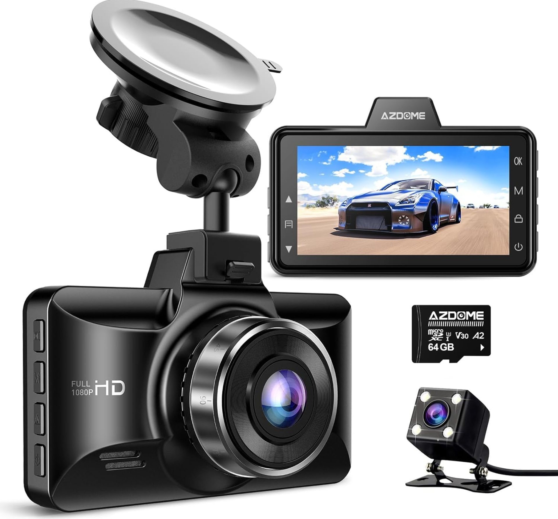 AZDOME M01 Dual Dash Cam Front and Rear with Free 64GB Card, 3″ Screen Dual Dashboard Camera for Car, Built-in ADAS G-Sensor, 24H Parking Mode Car Camera (M01 Pro) AZDOME M01 Dual Dash Cam Front and Rear with Free 64GB Card, 3″ Screen Dual Dashboard Camera for Car, Built-in ADAS G-Sensor, 24H Parking Mode Car Camera (M01 Pro)