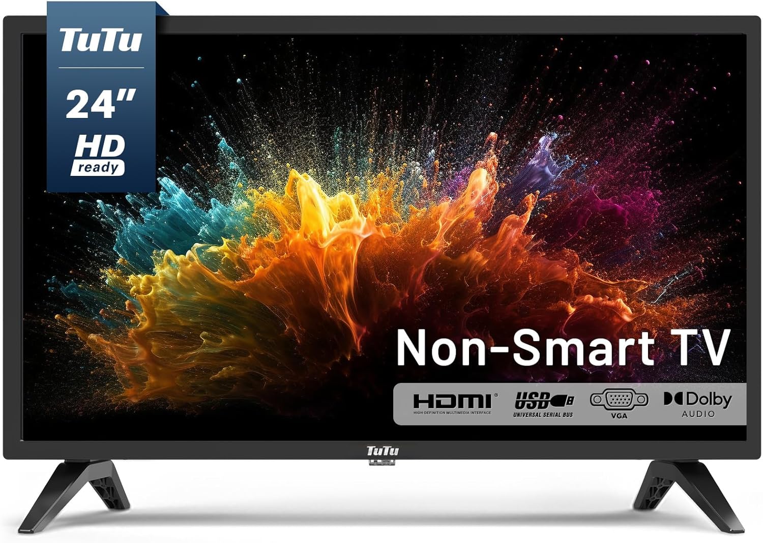 TuTu 24-inch TV, 720P HD LED Flat Screen TV or Monitor with Dolby Audio, HDMI, USB, VGA, RCA, Dual Channel Speakers, Non-Smart TV for Room, Kitchen, Office, or RV Camper TuTu 24-inch TV, 720P HD LED Flat Screen TV or Monitor with Dolby Audio, HDMI, USB, VGA, RCA, Dual Channel Speakers, Non-Smart TV for Room, Kitchen, Office, or RV Camper