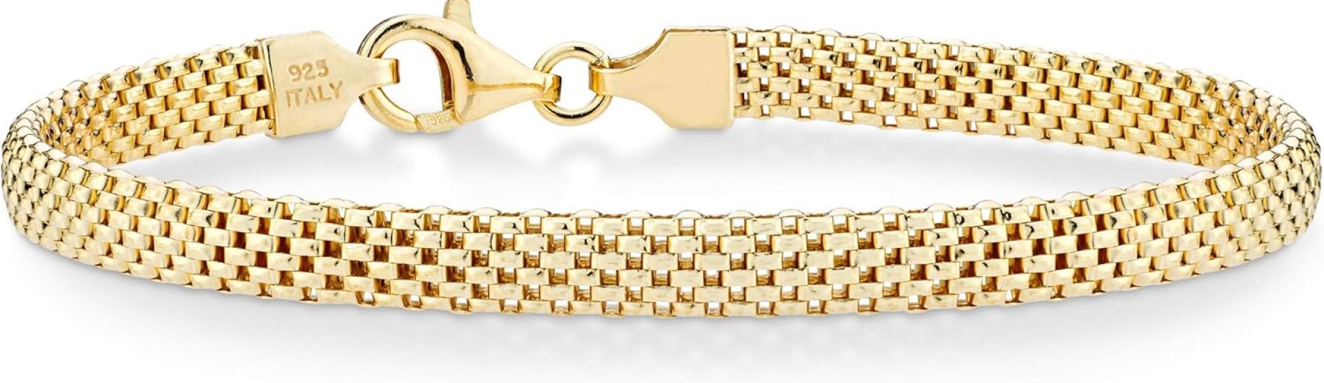 Miabella 18K Gold Over Sterling Silver Italian 5mm Mesh Link Chain Bracelet for Women, 925 Made in Italy Miabella 18K Gold Over Sterling Silver Italian 5mm Mesh Link Chain Bracelet for Women, 925 Made in Italy