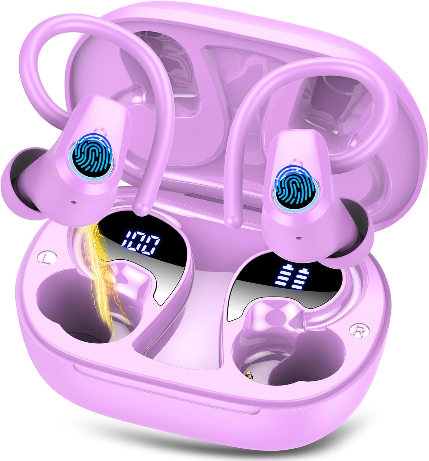 Wireless Earbuds, Sport Headphones Bluetooth 5.3, Ear buds Wireless Earbuds Bluetooth, 50H Playtime HD Stereo Noise Cancelling Earbuds, Dual LED Display, IP7 Waterproof Running Earphones, Pure Purple Wireless Earbuds, Sport Headphones Bluetooth 5.3, Ear buds Wireless Earbuds Bluetooth, 50H Playtime HD Stereo Noise Cancelling Earbuds, Dual LED Display, IP7 Waterproof Running Earphones, Pure Purple