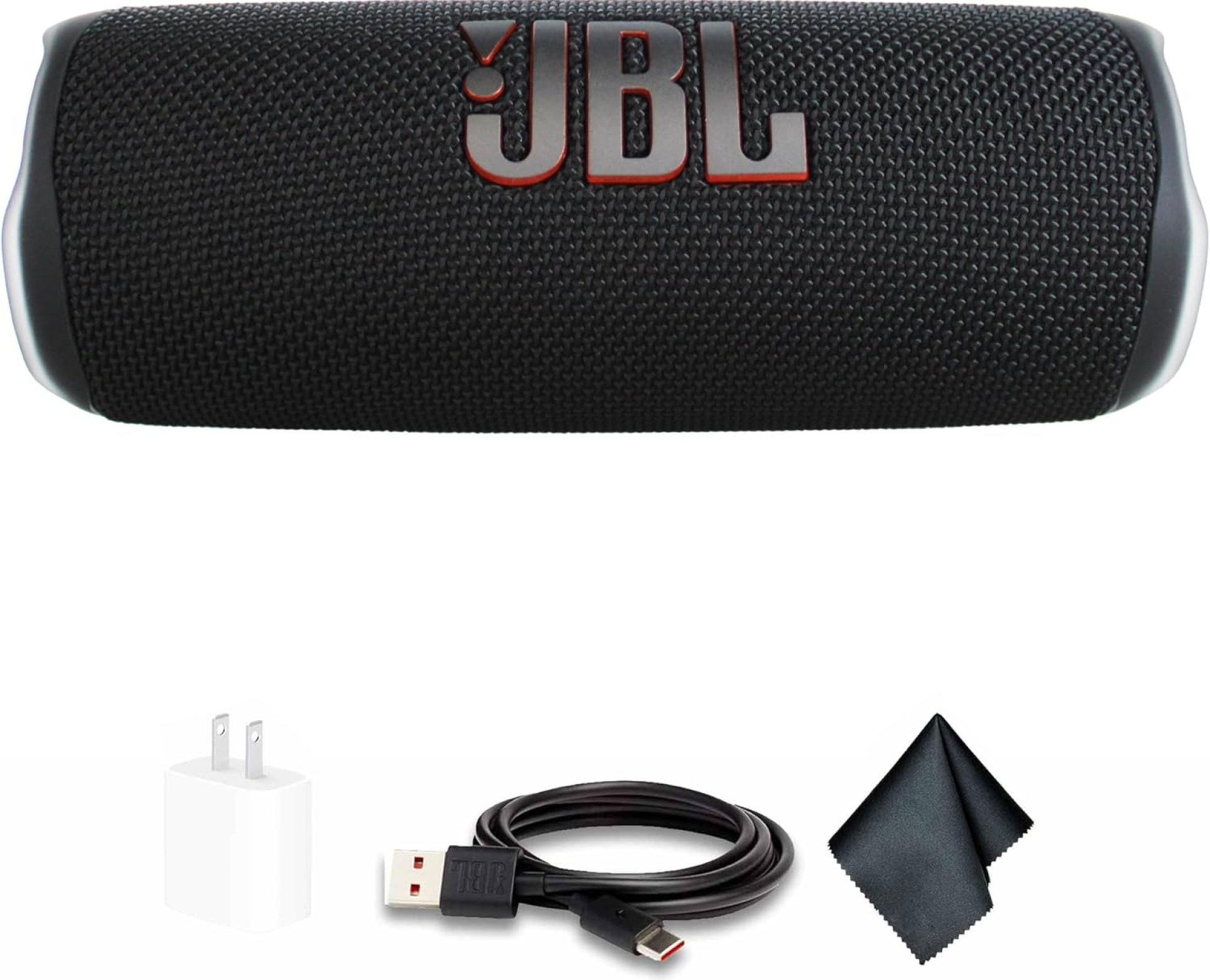 JBL Flip 6 Portable Bluetooth Speaker, deep bass, IP67 Waterproof, for Home, Outdoor and Travel (Black) (JBLFLIP6BLKAM) + USB Adapter + Microfiber Cloth JBL Flip 6 Portable Bluetooth Speaker, deep bass, IP67 Waterproof, for Home, Outdoor and Travel (Black) (JBLFLIP6BLKAM) + USB Adapter + Microfiber Cloth