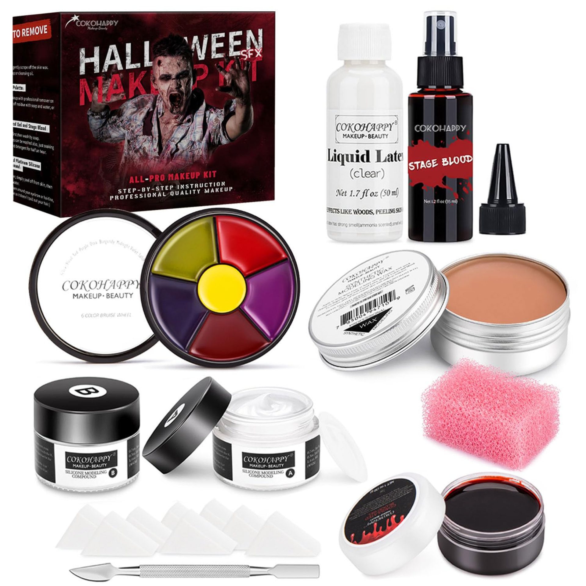 COKOHAPPY Halloween SFX Makeup Kit – 3 Ways Create Special Effect Stage THEATRICAL MAKEUP KIT for professional Body & Face Paint COKOHAPPY Halloween SFX Makeup Kit – 3 Ways Create Special Effect Stage THEATRICAL MAKEUP KIT for professional Body & Face Paint