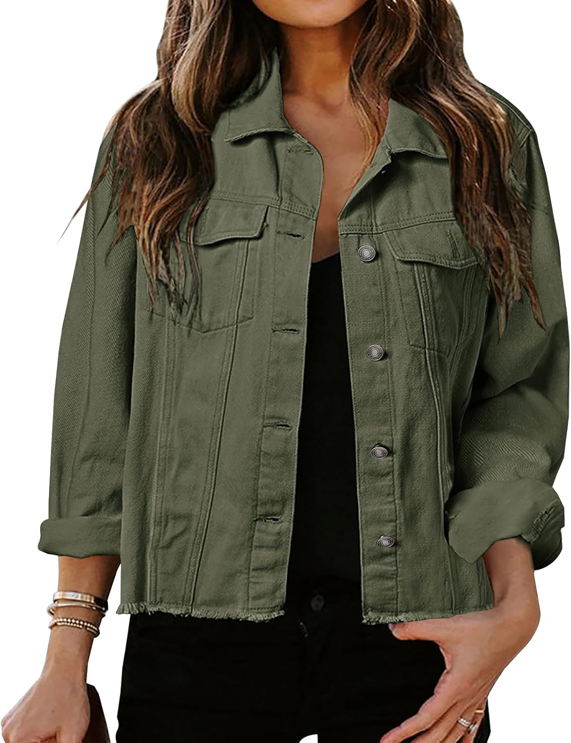 LONGBIDA Women’s Jean Jacket Frayed Washed Button Up Cropped Denim Jacket With Pockets LONGBIDA Women’s Jean Jacket Frayed Washed Button Up Cropped Denim Jacket With Pockets