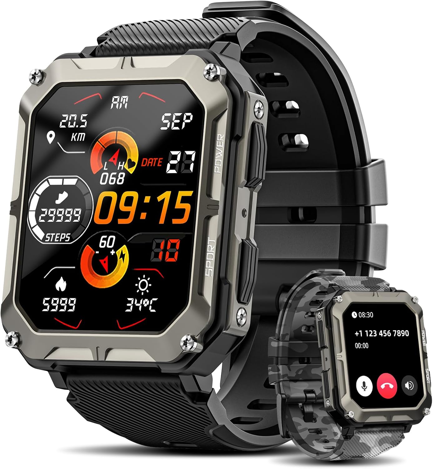 Rgthuhu Military Smart Watches for Men (Answer/Make Call), 100M Waterproof Rugged Smart Watch for Android Phones and iPhone, 1.9″ Outdoor Sports Fitness Tracker with Heart Rate, Sleep Monitor, Black Rgthuhu Military Smart Watches for Men (Answer/Make Call), 100M Waterproof Rugged Smart Watch for Android Phones and iPhone, 1.9″ Outdoor Sports Fitness Tracker with Heart Rate, Sleep Monitor, Black