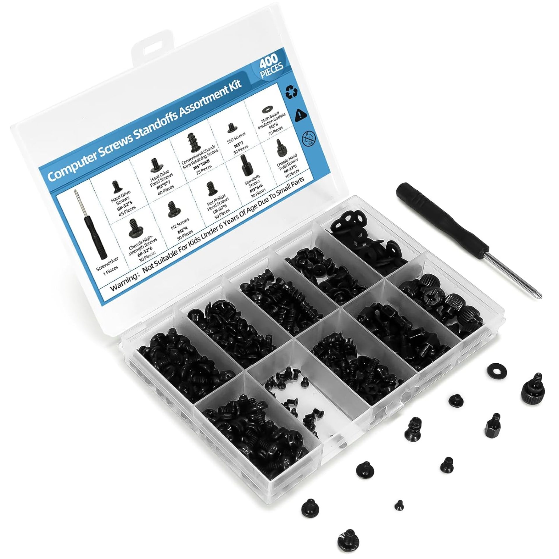 400PCS Computer Screws Assortment Kit with Screwdriver Motherboard Standoffs Screws for Universal Motherboard, HDD, SSD, Hard Drive,Fan, Power Supply, Graphics, PC Case, DIY Installation and Repair 400PCS Computer Screws Assortment Kit with Screwdriver Motherboard Standoffs Screws for Universal Motherboard, HDD, SSD, Hard Drive,Fan, Power Supply, Graphics, PC Case, DIY Installation and Repair