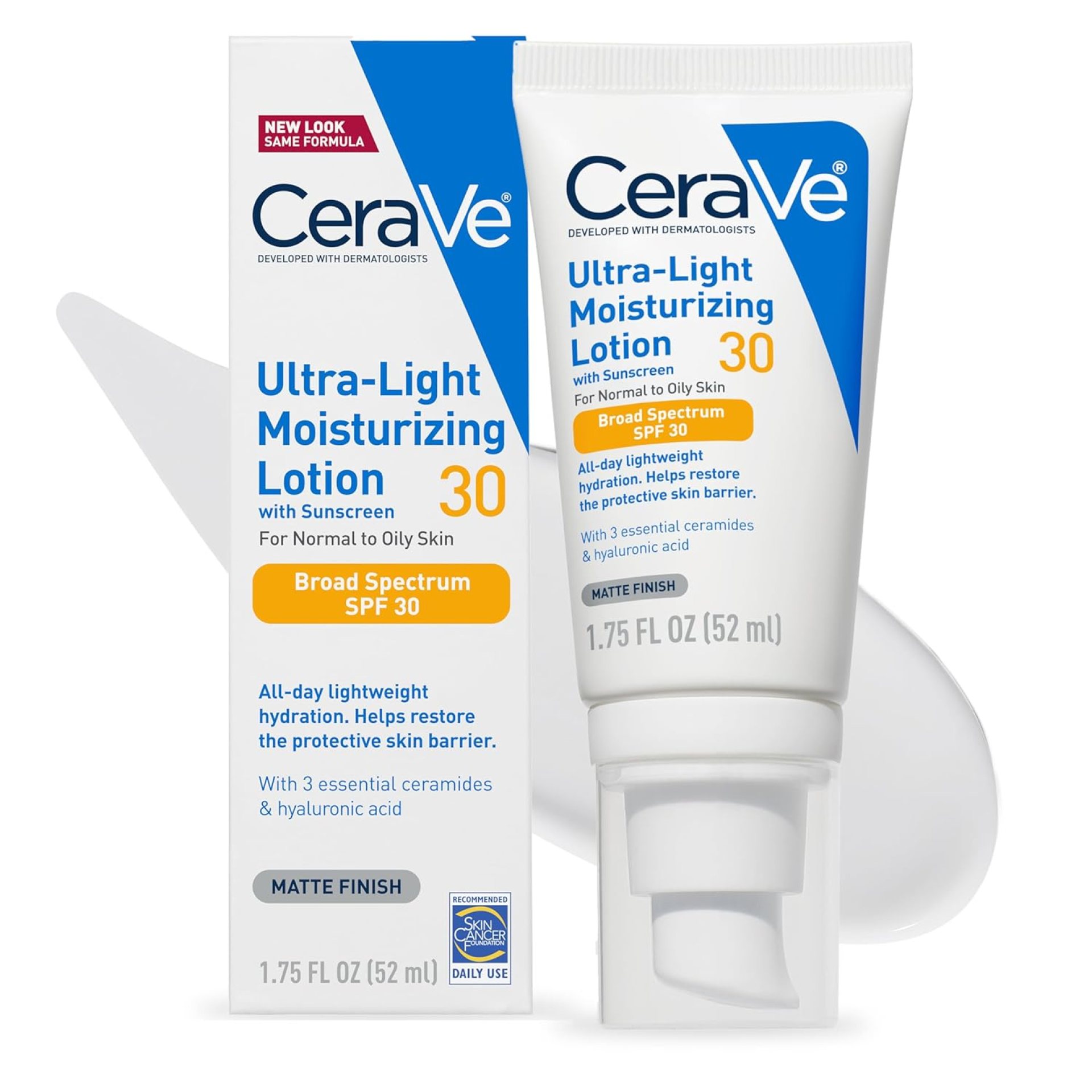 CeraVe Ultra-Light Moisturizing Lotion With SPF 30, Daily Face Moisturizer with SPF, Formulated with Hyaluronic Acid & Ceramides, Broad Spectrum SPF, Oil Free, Matte Finish, 1.7 Ounce CeraVe Ultra-Light Moisturizing Lotion With SPF 30, Daily Face Moisturizer with SPF, Formulated with Hyaluronic Acid & Ceramides, Broad Spectrum SPF, Oil Free, Matte Finish, 1.7 Ounce