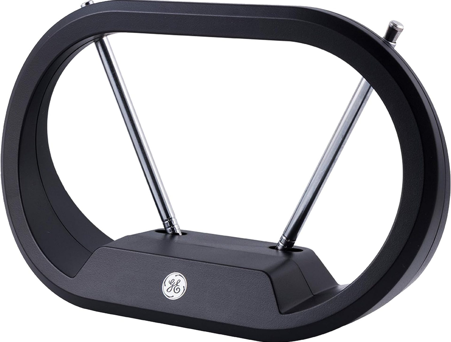 GE Modern Loop Rabbit Ears Indoor TV Antenna, 15 inch Extendable Dipoles, 4K 1080P VHF UHF, Tabletop Antenna, Digital HDTV Antenna, Smart TV Compatible, 4ft Coaxial Cable, Black, 33675 GE Modern Loop Rabbit Ears Indoor TV Antenna, 15 inch Extendable Dipoles, 4K 1080P VHF UHF, Tabletop Antenna, Digital HDTV Antenna, Smart TV Compatible, 4ft Coaxial Cable, Black, 33675