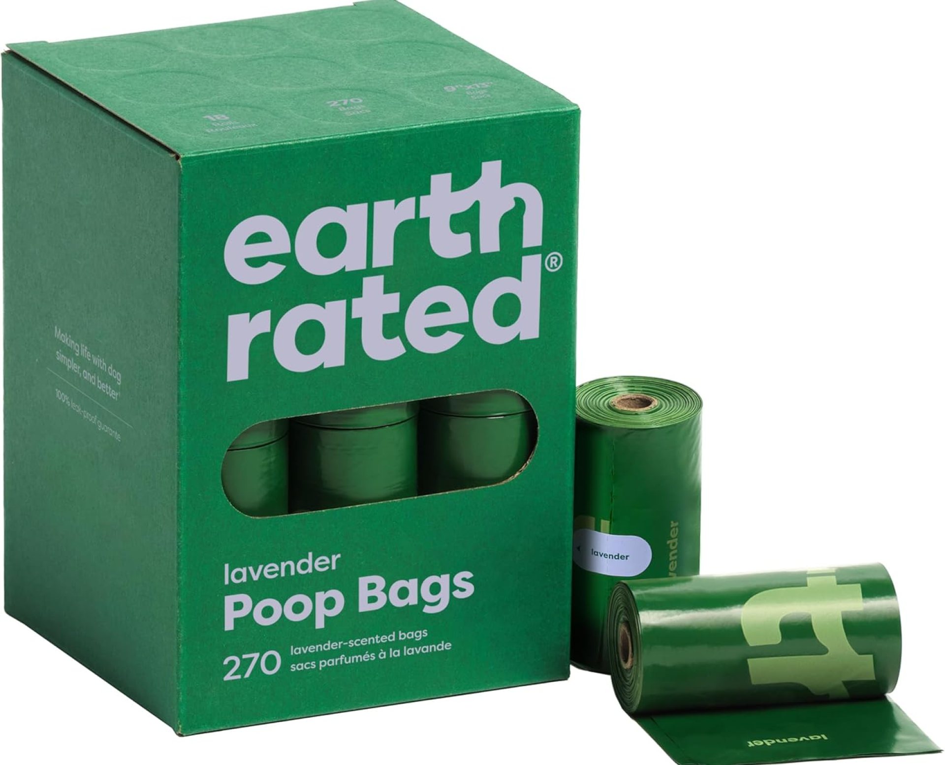 Earth Rated Poop Bags for Dogs, Guaranteed Leak Proof and Extra Thick Waste Bag Refill Rolls, Lavender Scented, 270 Count Earth Rated Poop Bags for Dogs, Guaranteed Leak Proof and Extra Thick Waste Bag Refill Rolls, Lavender Scented, 270 Count