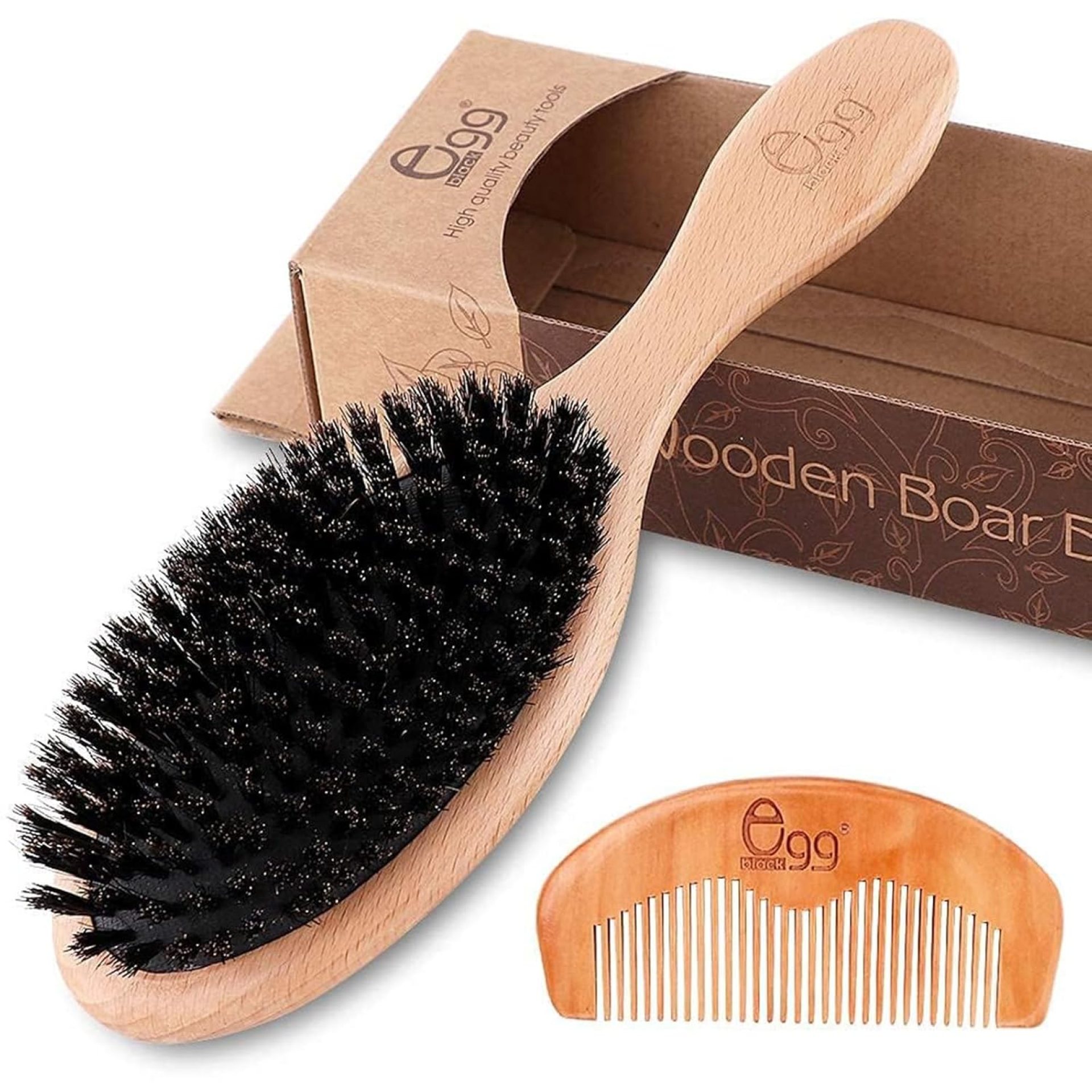 BLACK EGG Boar Bristle Hair Brush for Women Men Kid, Soft Natural Bristles Brush for Thin and Fine Hair, Restore Shine and Texture, Set includes Bamboo comb and 3 hair ties BLACK EGG Boar Bristle Hair Brush for Women Men Kid, Soft Natural Bristles Brush for Thin and Fine Hair, Restore Shine and Texture, Set includes Bamboo comb and 3 hair ties